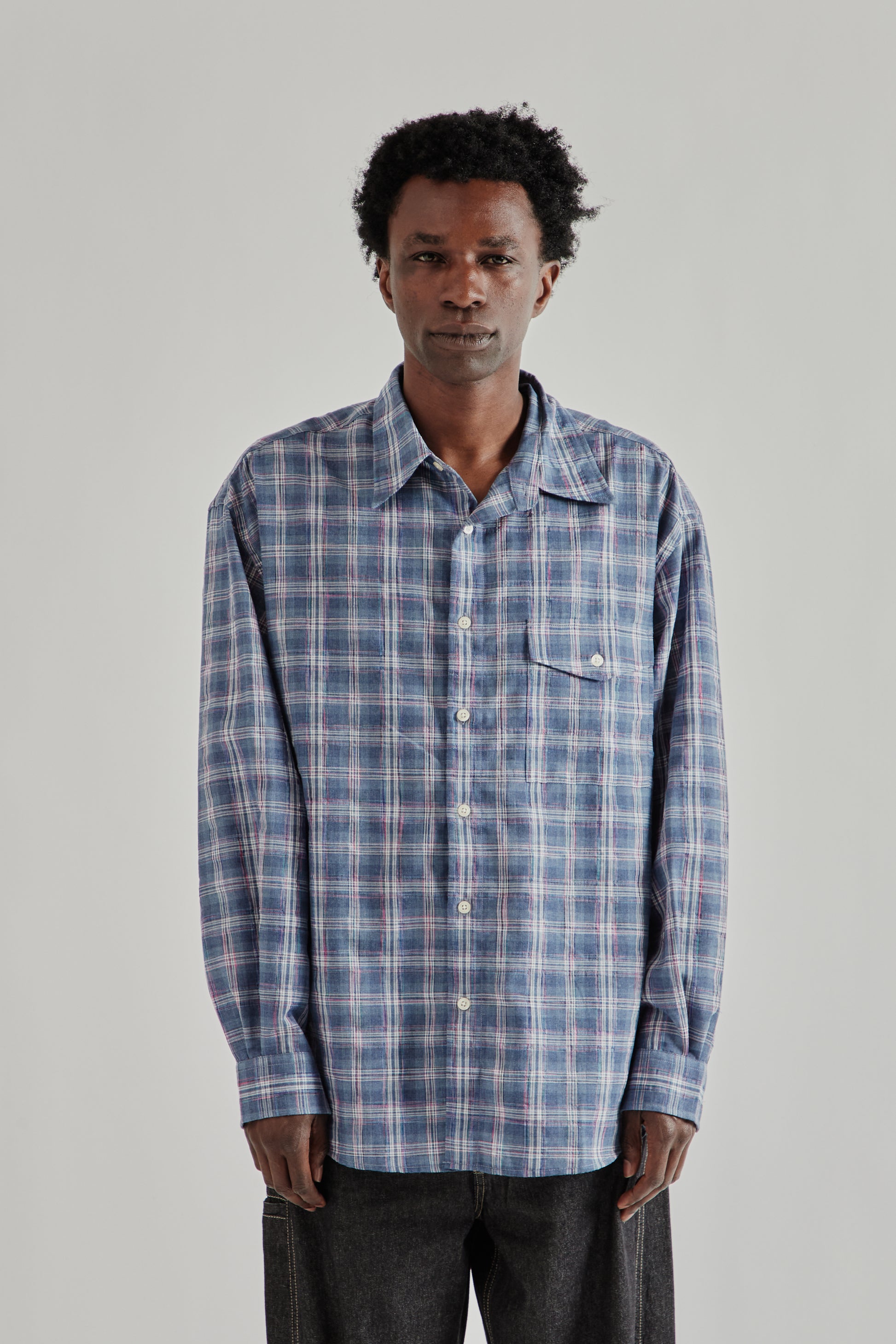 Frizmworks SS26 Uneven Check Shirt Blue4195
