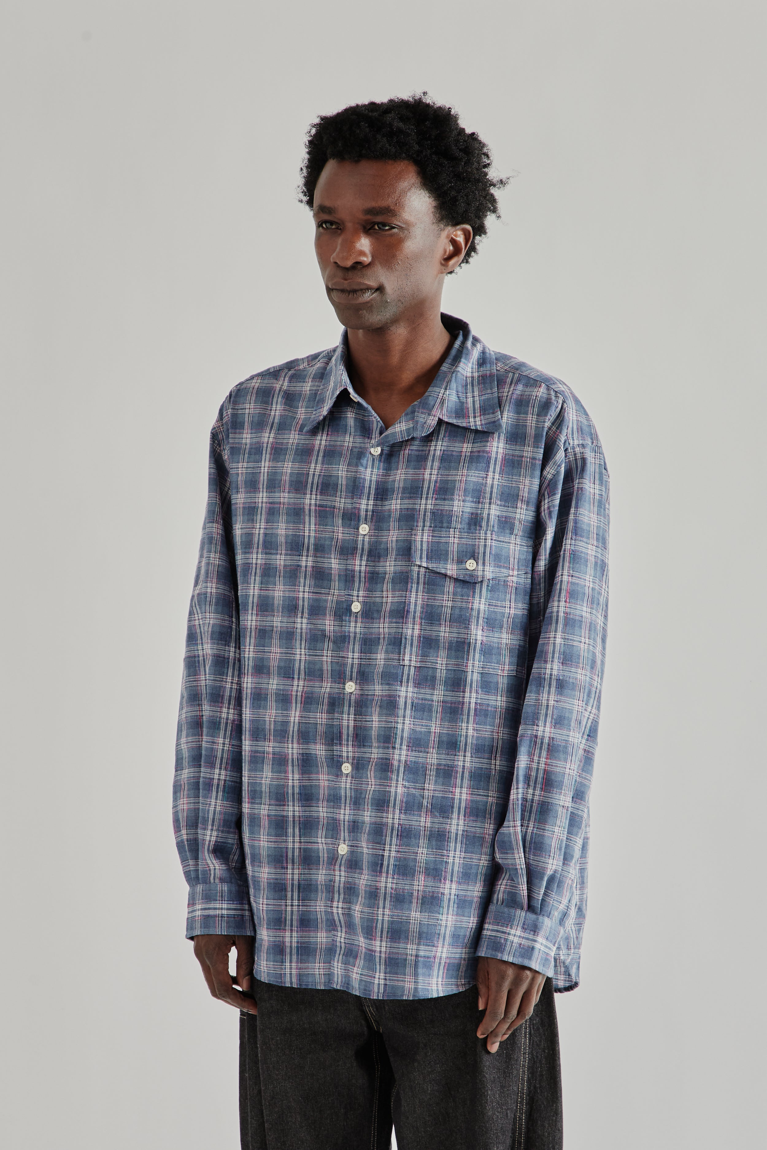R*D様 Subculture WOOL CHECK SHIRT / BLUE Frizmworks Uneven Check Shirt - Blue | Wallace Mercantile Shop