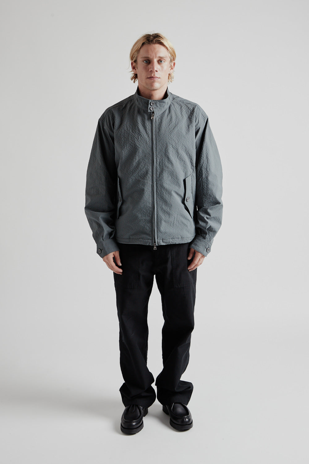 Frizmworks Seersucker Buddy Harrington Jacket - Blue Gray