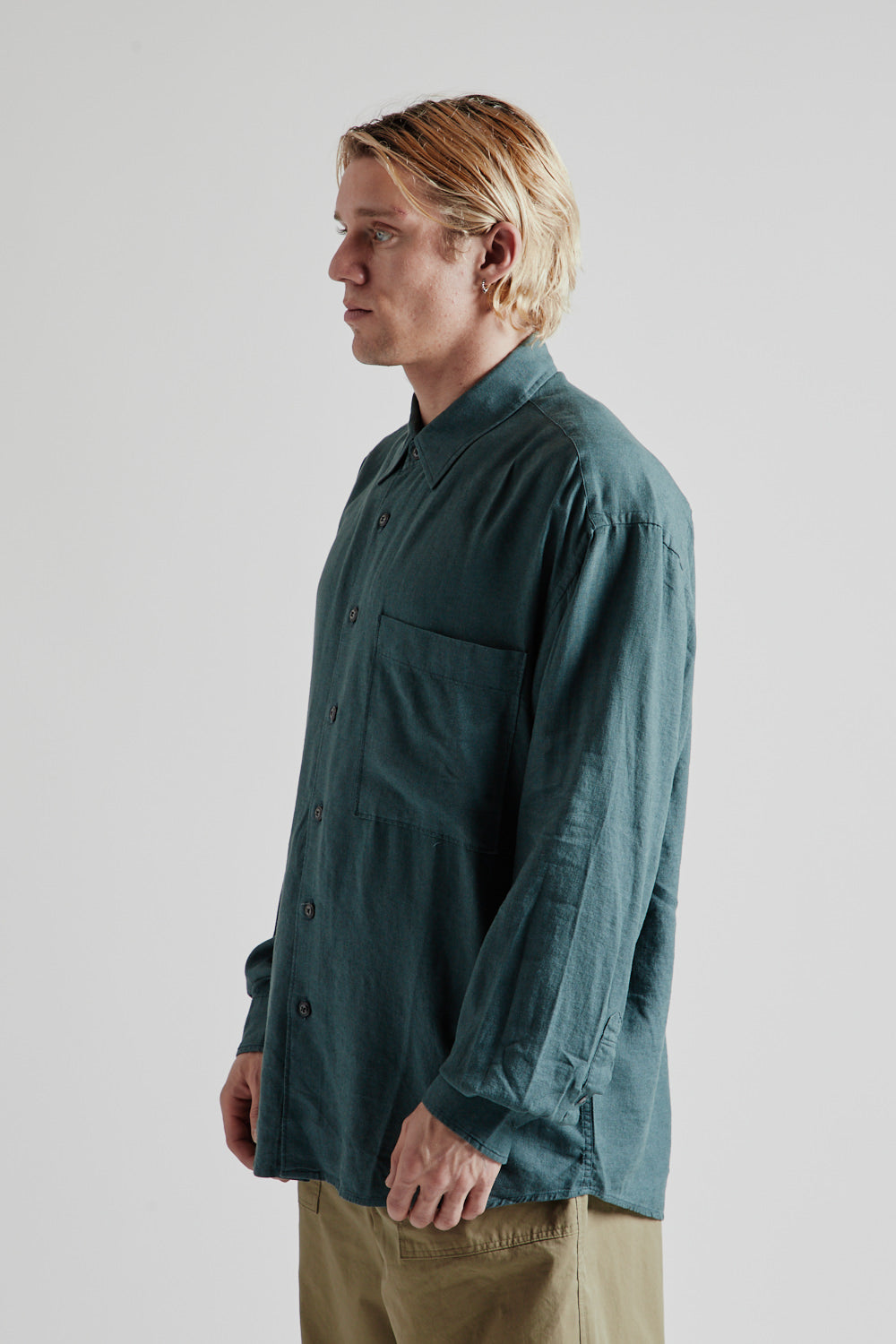 Frizmworks Silky Linen Relaxed Shirt in Teal