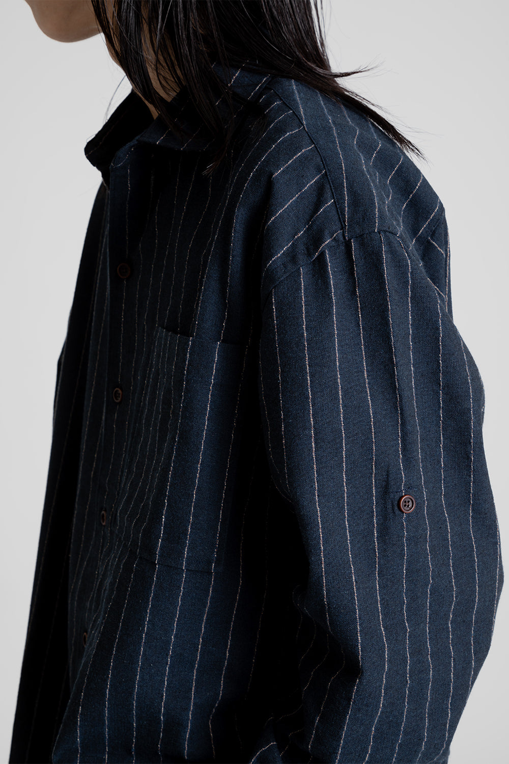 Frizmworks Stripe Linen Napoli Shirt in Navy