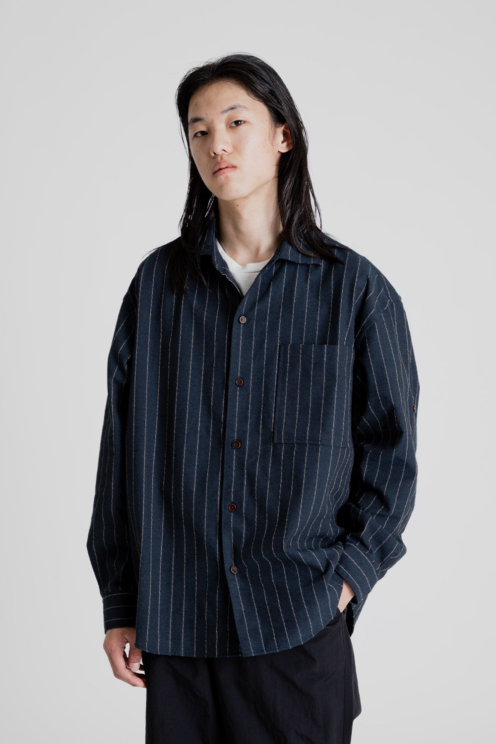 Frizmworks Stripe Linen Napoli Shirt in Navy