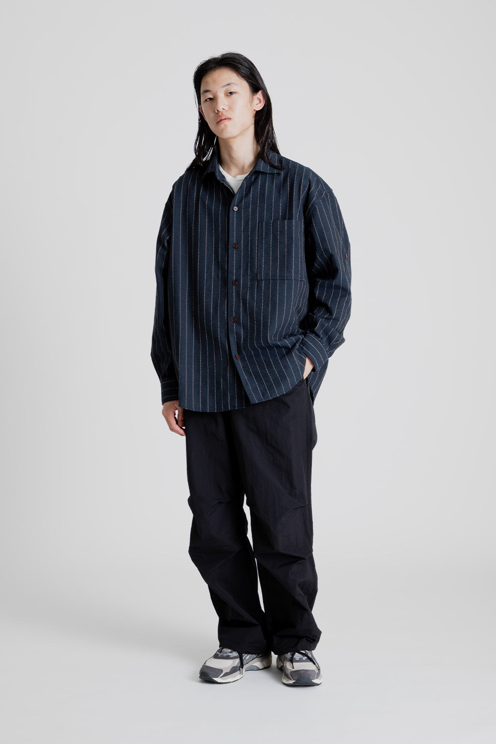 Frizmworks Stripe Linen Napoli Shirt in Navy