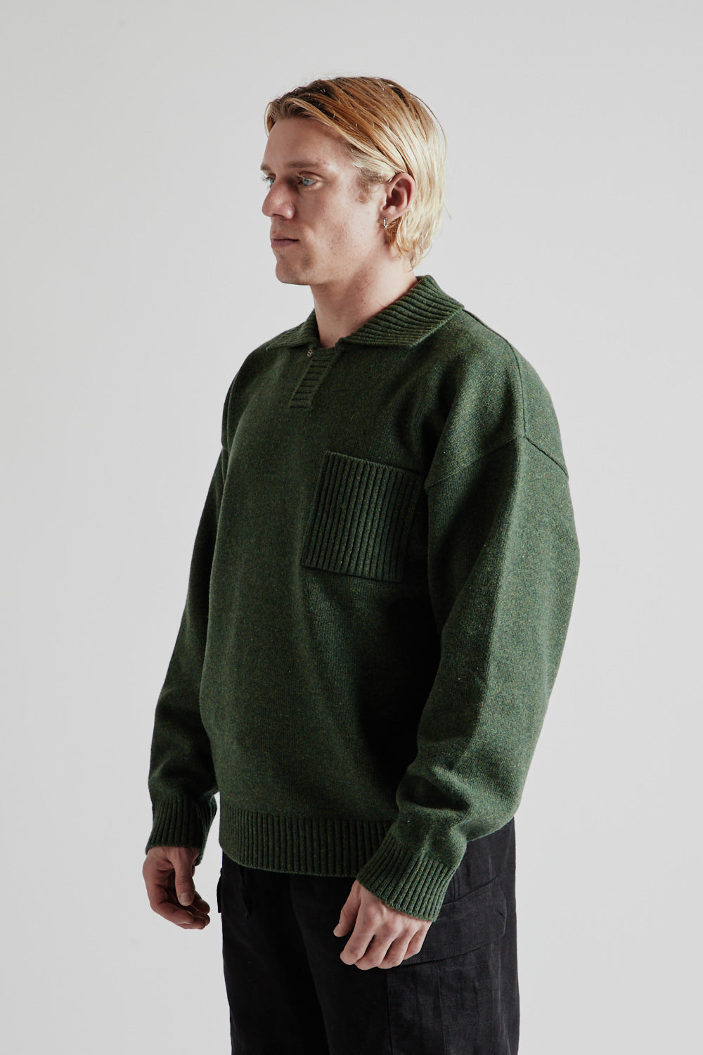 Frizmworks Wool Collar Knit Pullover in Forest Green