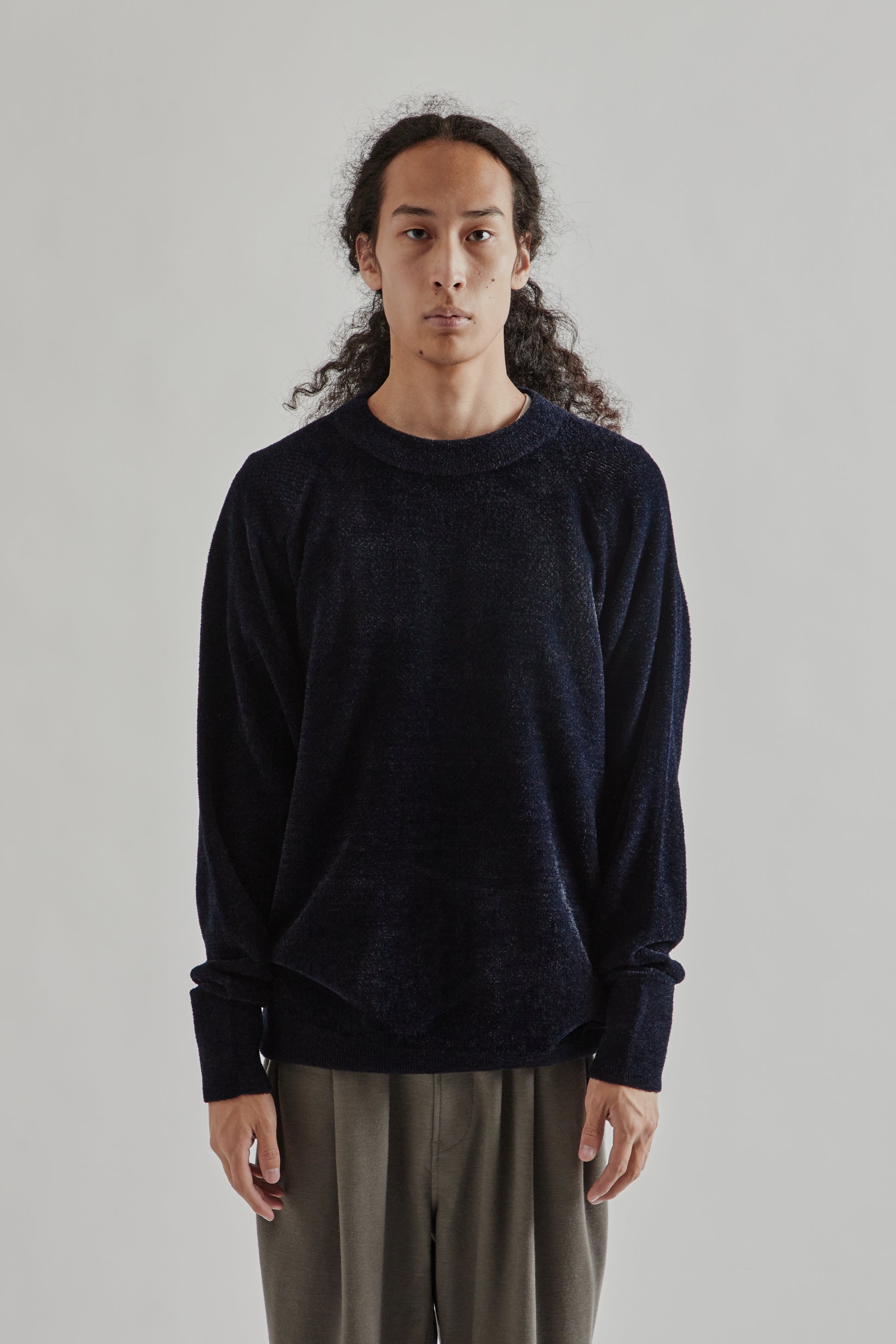 Goldwin FW25 Mesh Pile Crew Ink Navy2