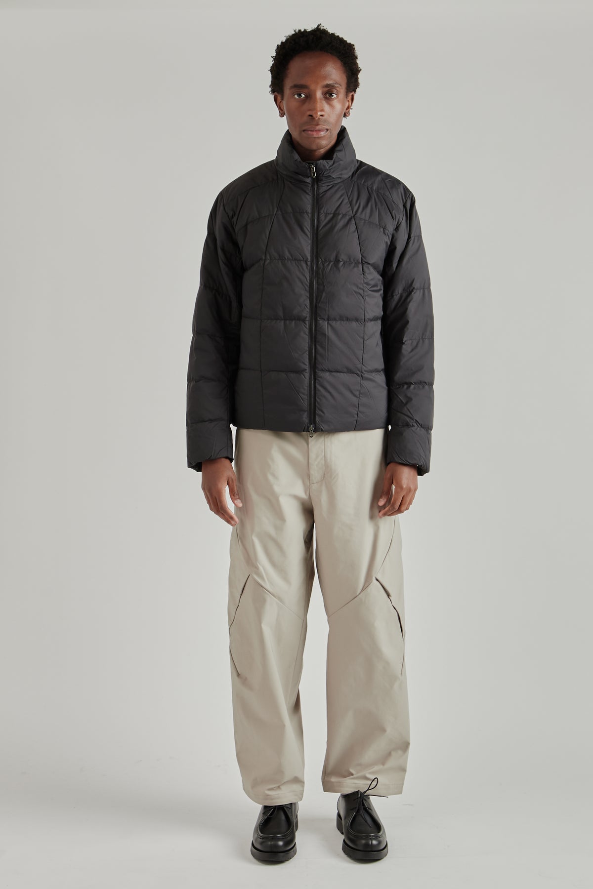 Gridded Down Jacket - Black