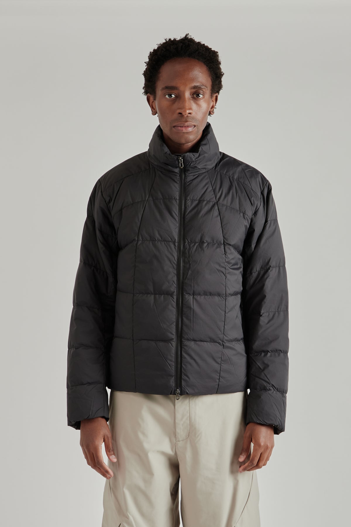 Gridded Down Jacket - Black