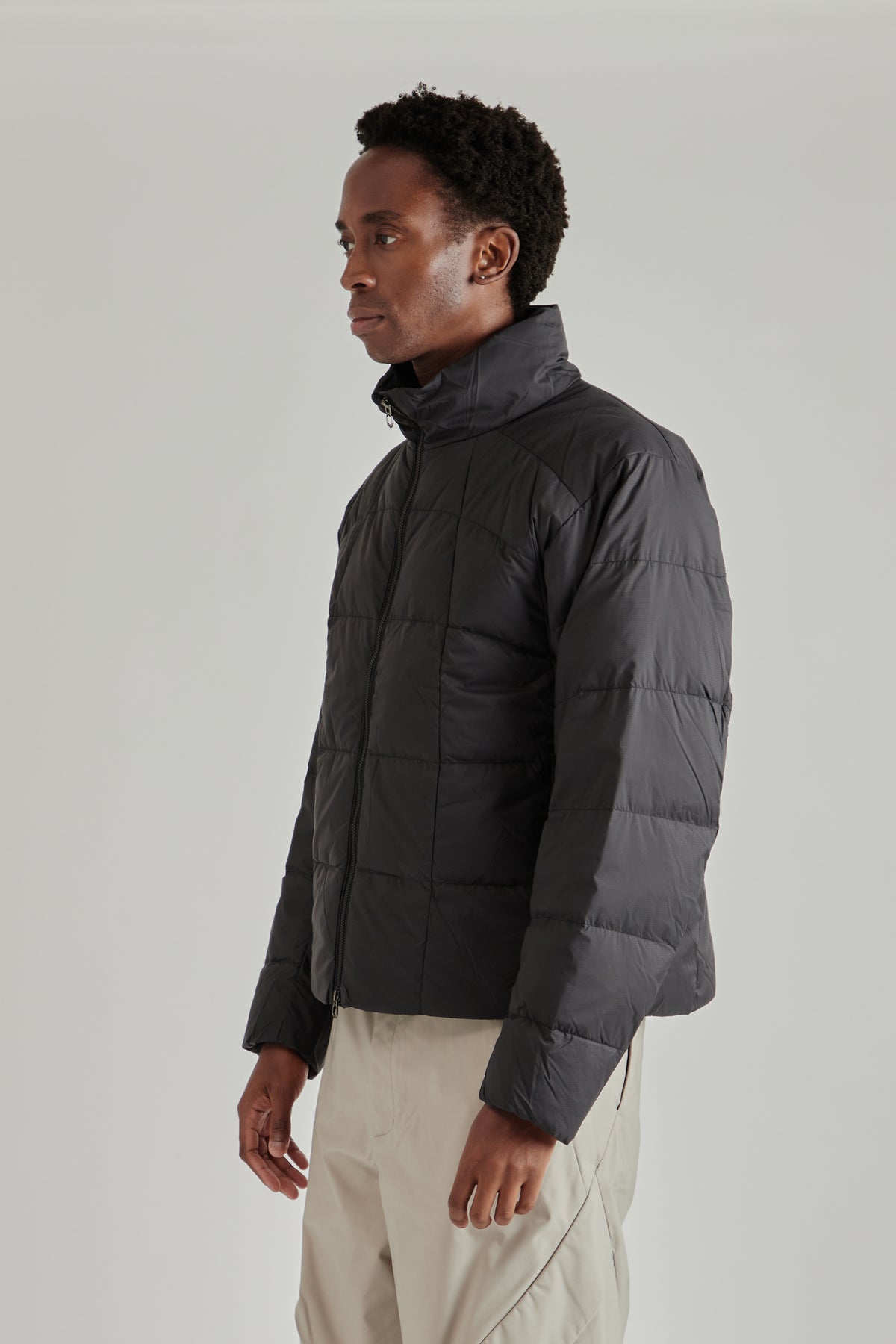 Gridded Down Jacket - Black