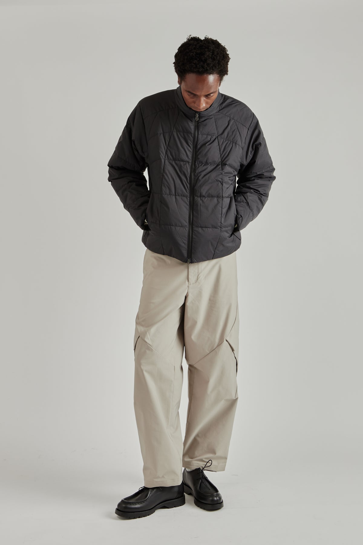 Gridded Down Jacket - Black