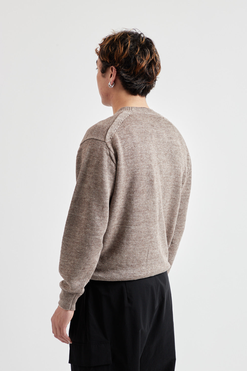 Washed High Count Linen Crew Neck - Brown