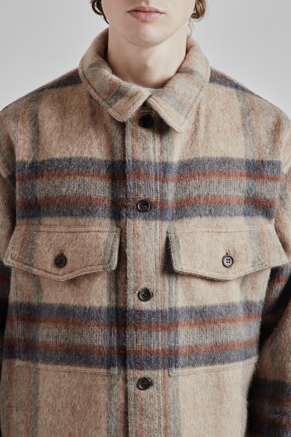 Is-Ness Mohair Shirt Jacket Brown Check 06