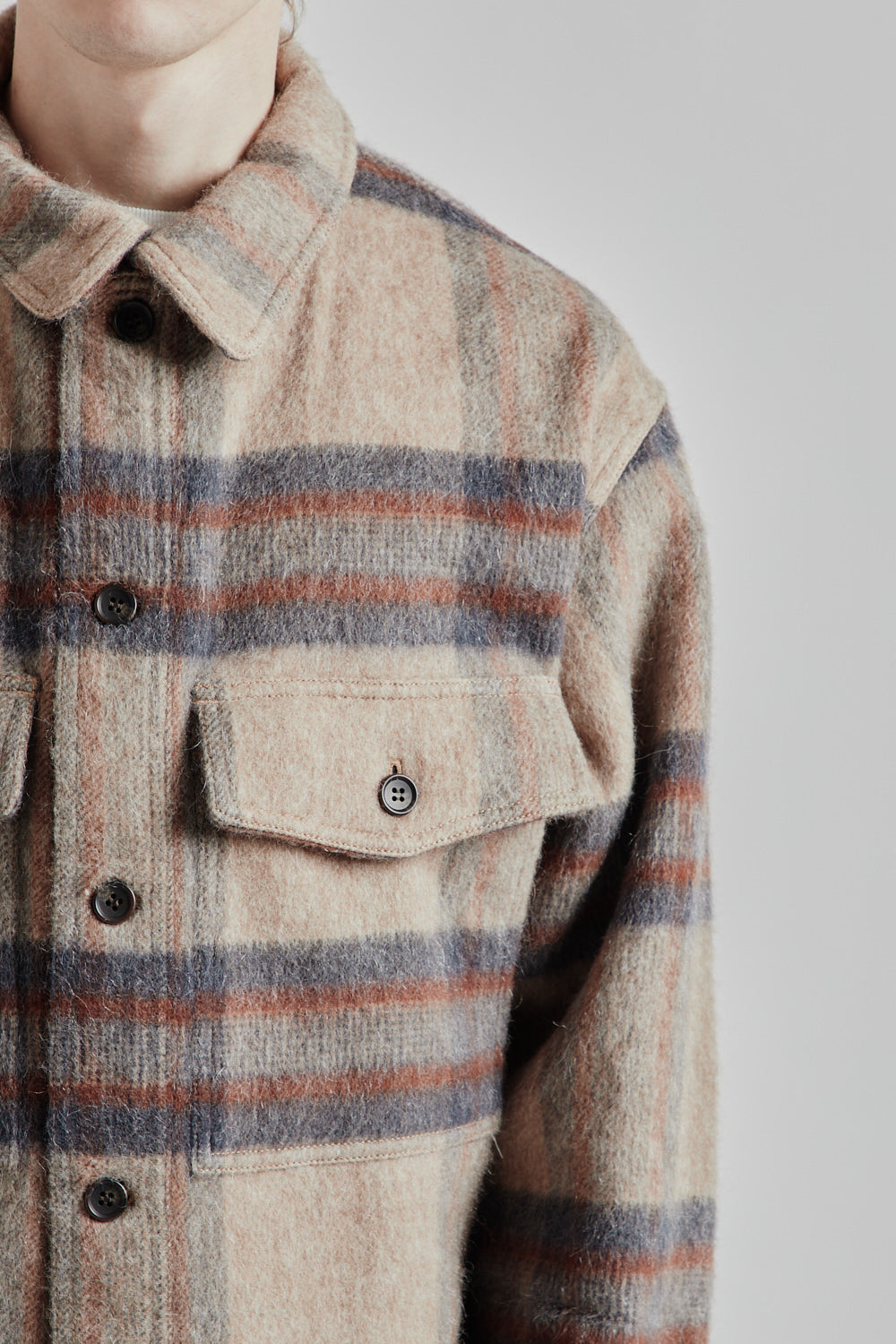 Is-Ness Mohair Shirt Jacket Brown Check 07