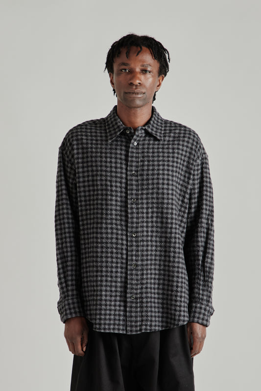 Is-ness FW26 Ripple Check Shirt BlackCharcoal0204