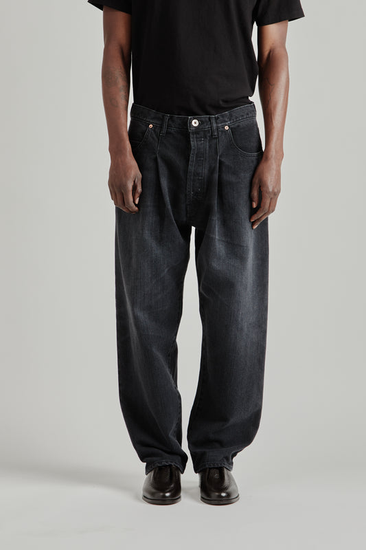 Selvedge 5‑Pocket Enzyme‑Washed Denim Pants - Black