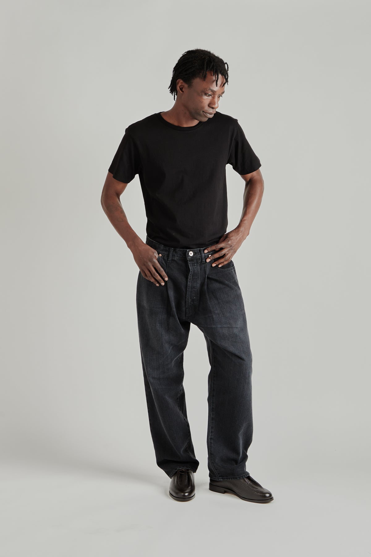 Selvedge 5‑Pocket Enzyme‑Washed Denim Pants - Black