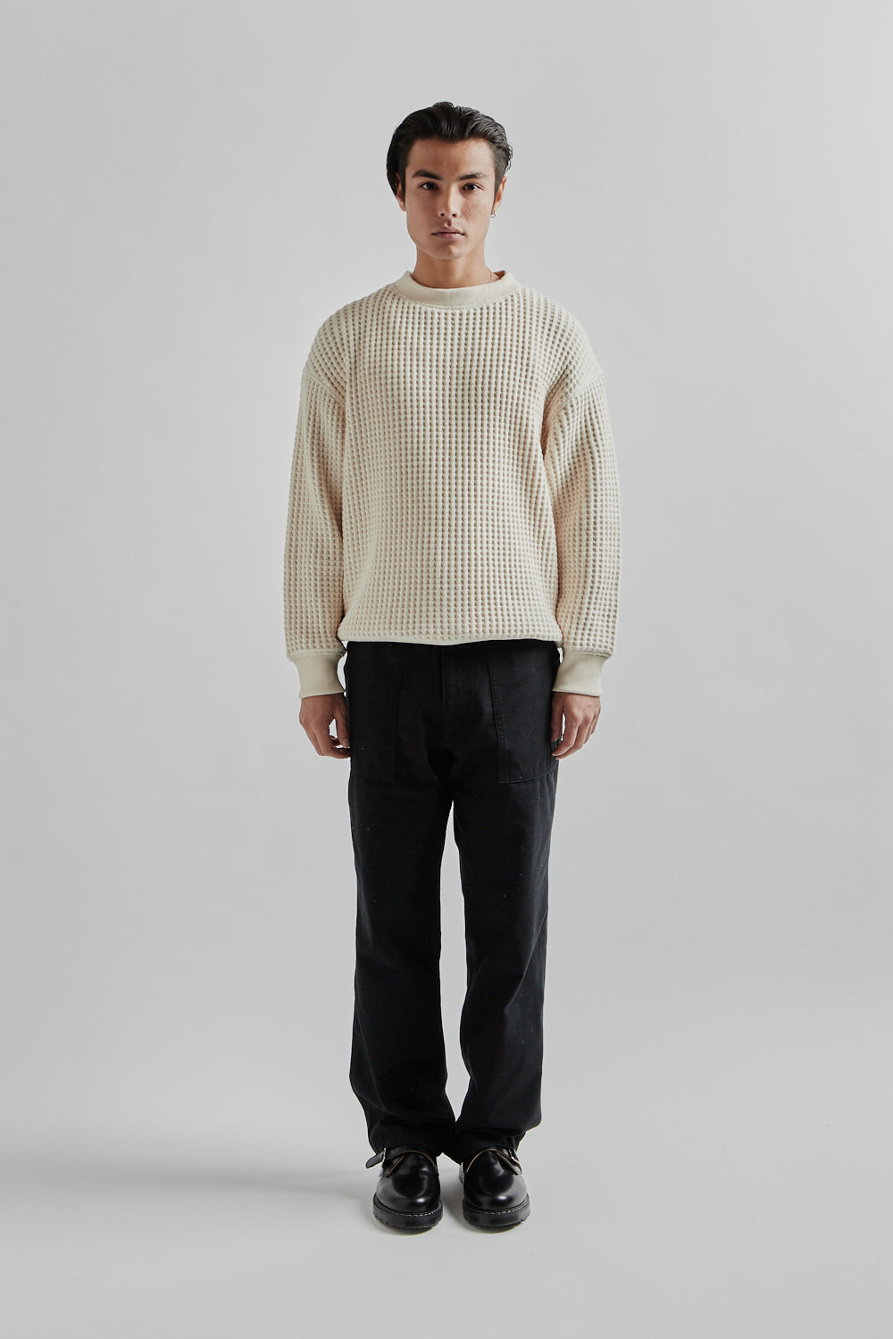 Jackman Waffle Crewneck - White | Wallace Mercantile Shop