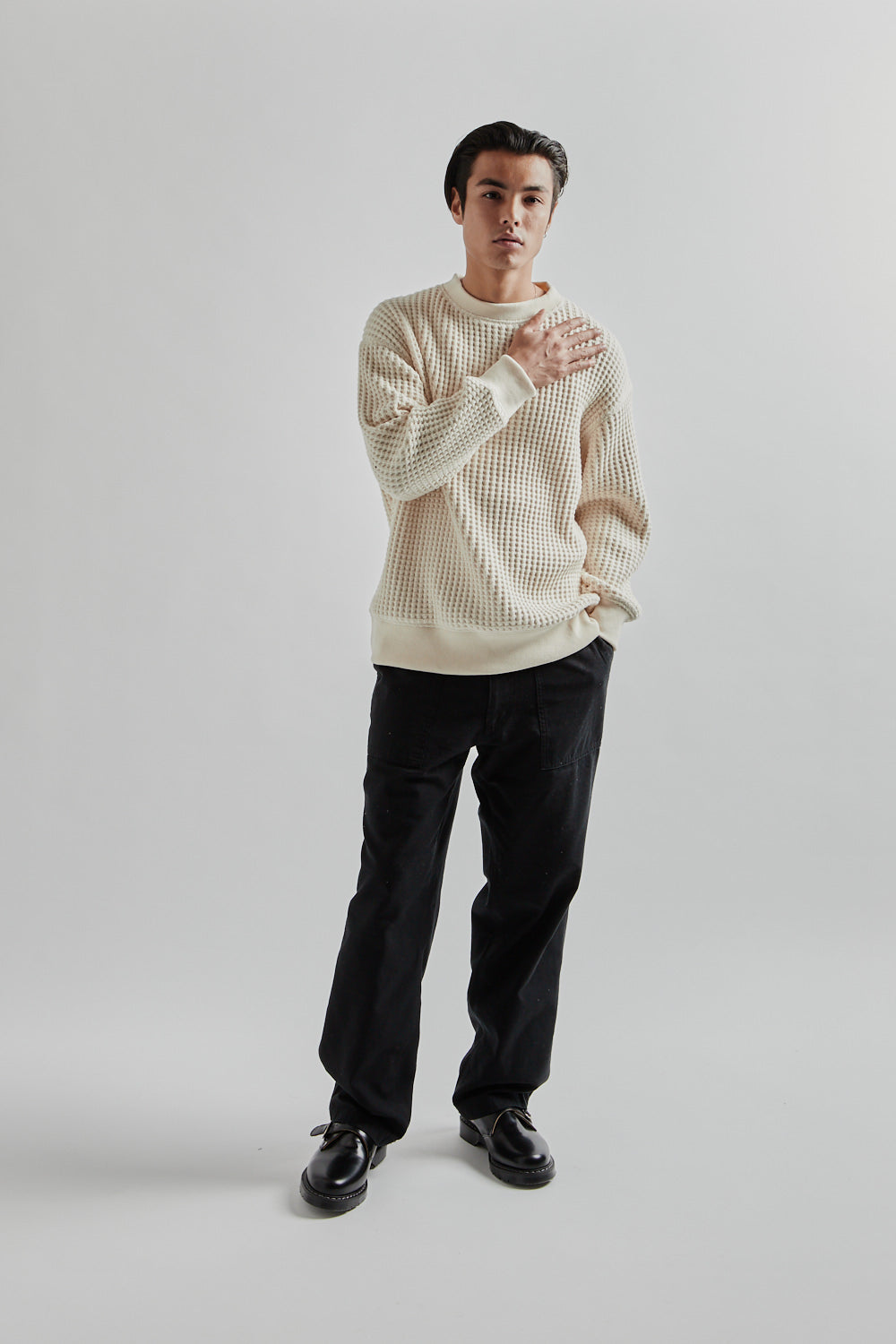 Jackman Waffle Crewneck - White | Wallace Mercantile Shop