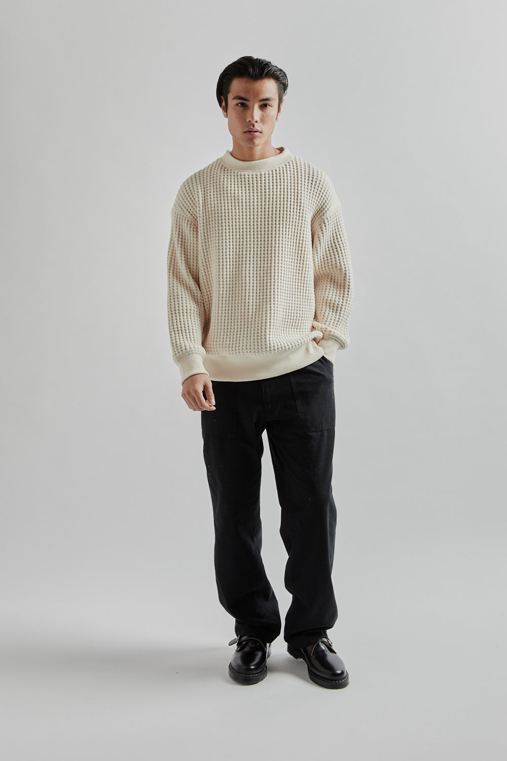 Jackman Waffle Crewneck - White | Wallace Mercantile Shop