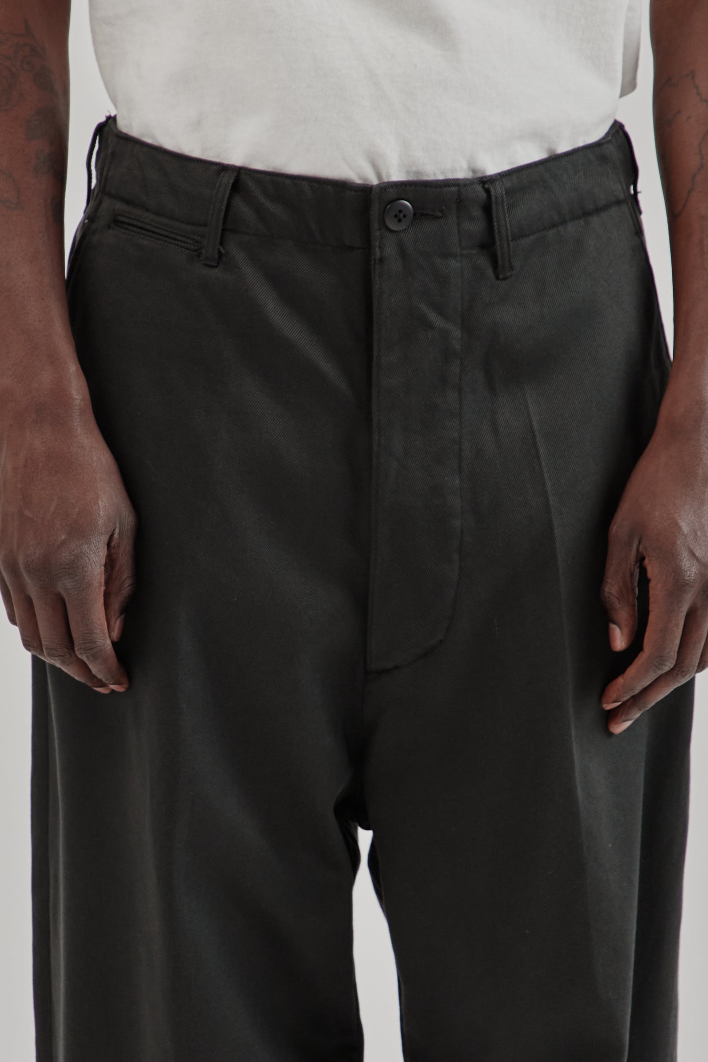 Cotton Drill Wide Military Khakis - Black