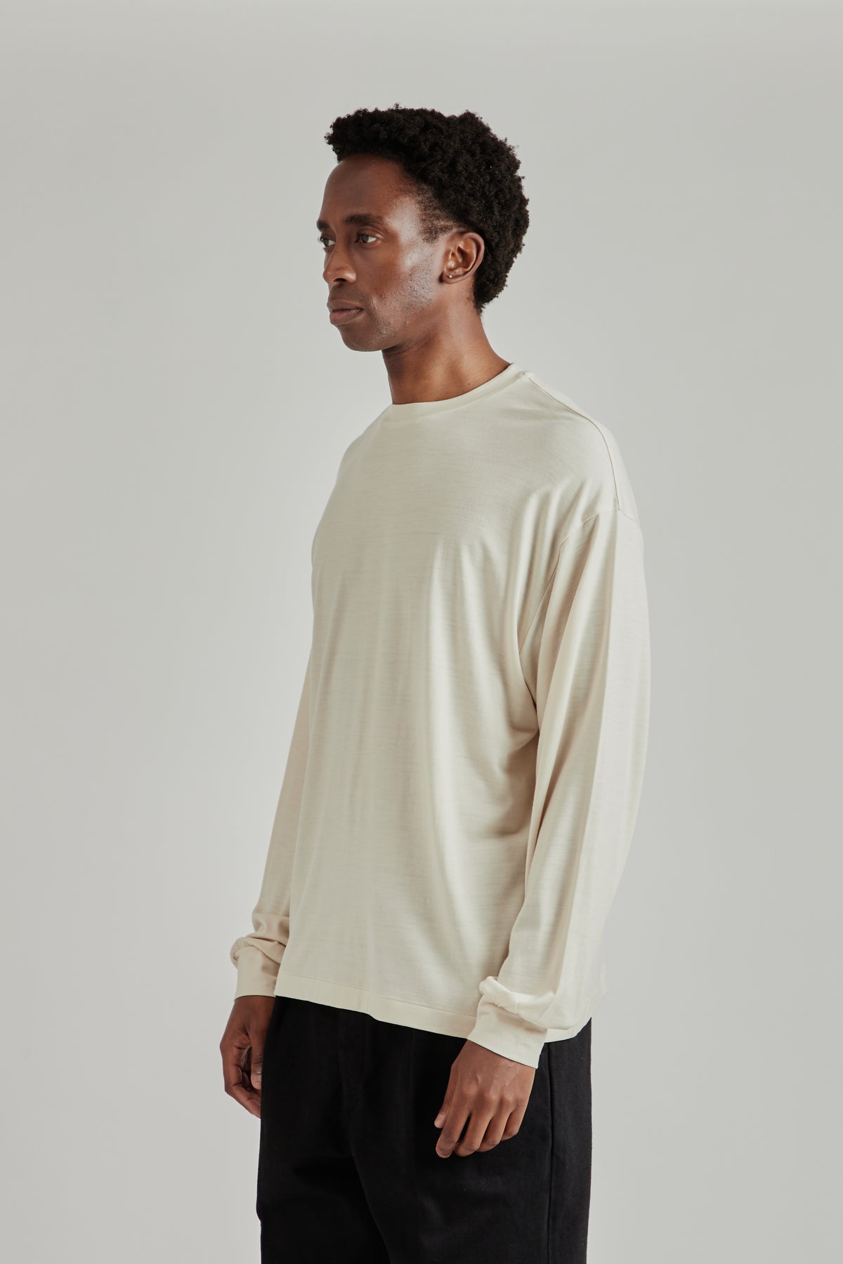 Wool Merino Long Sleeve Tee - Light Beige
