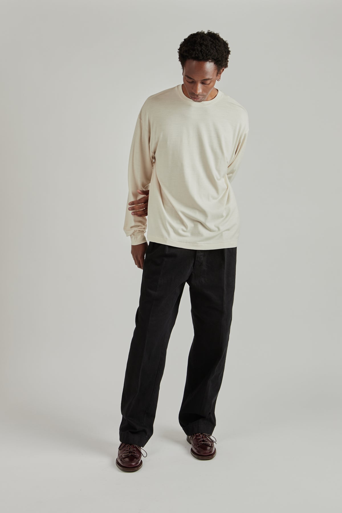 Wool Merino Long Sleeve Tee - Light Beige