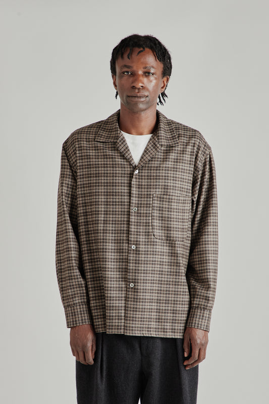 Kaptain Sunshine FW26 Wool Plaid Open Collar Shirt0652