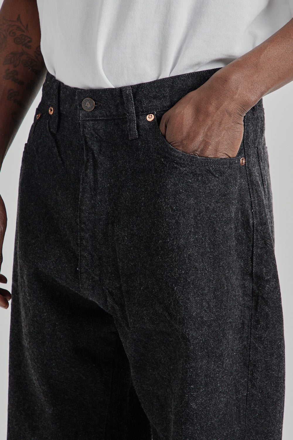 Kaptain Sunshine 5P Zipper Front Denim Pants Black One Wash