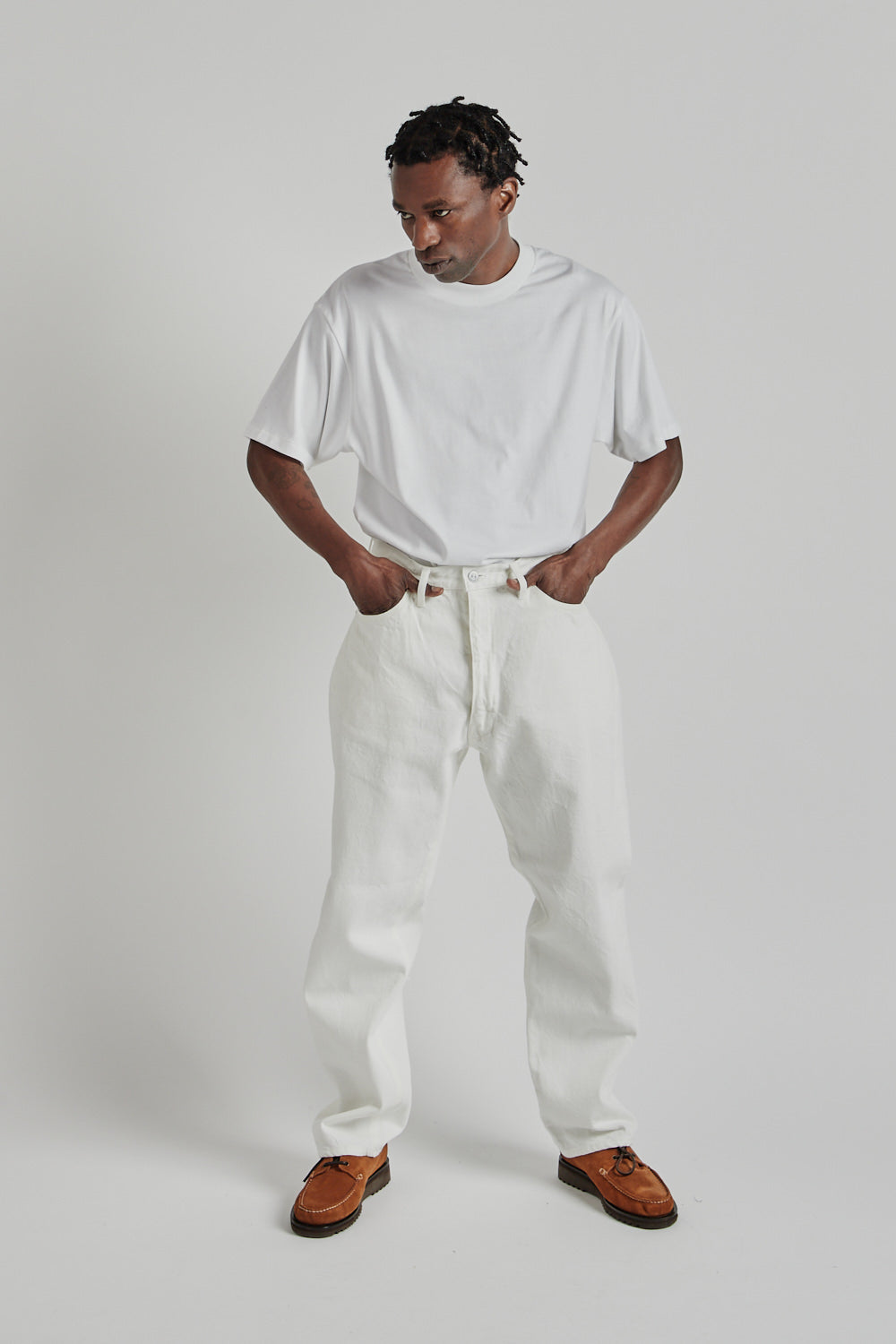 Kaptain Sunshine SS25 5P Zipper Front Denim Pants White One Wash 011