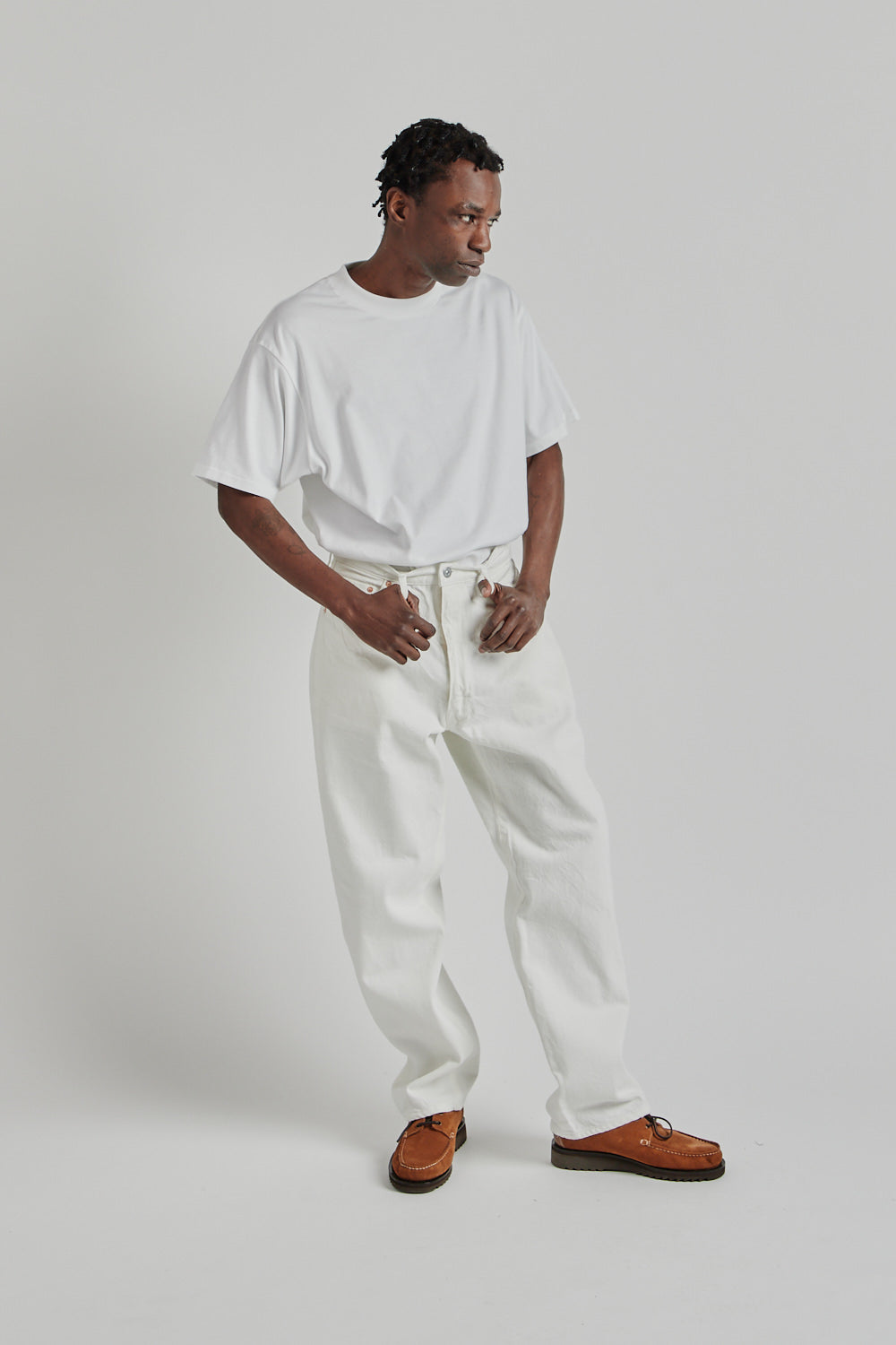 Kaptain Sunshine 5P Zipper Front Denim Pants - White One Wash