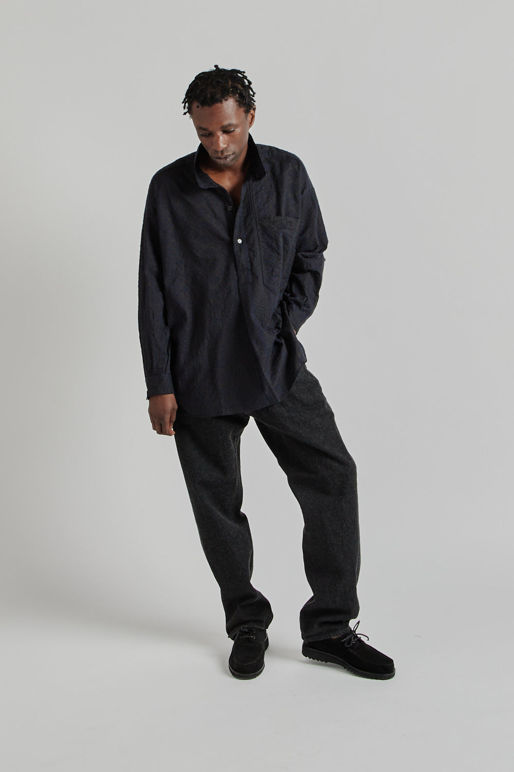 Kaptain Sunshine Stand Collar Smock - Navy Black | Wallace