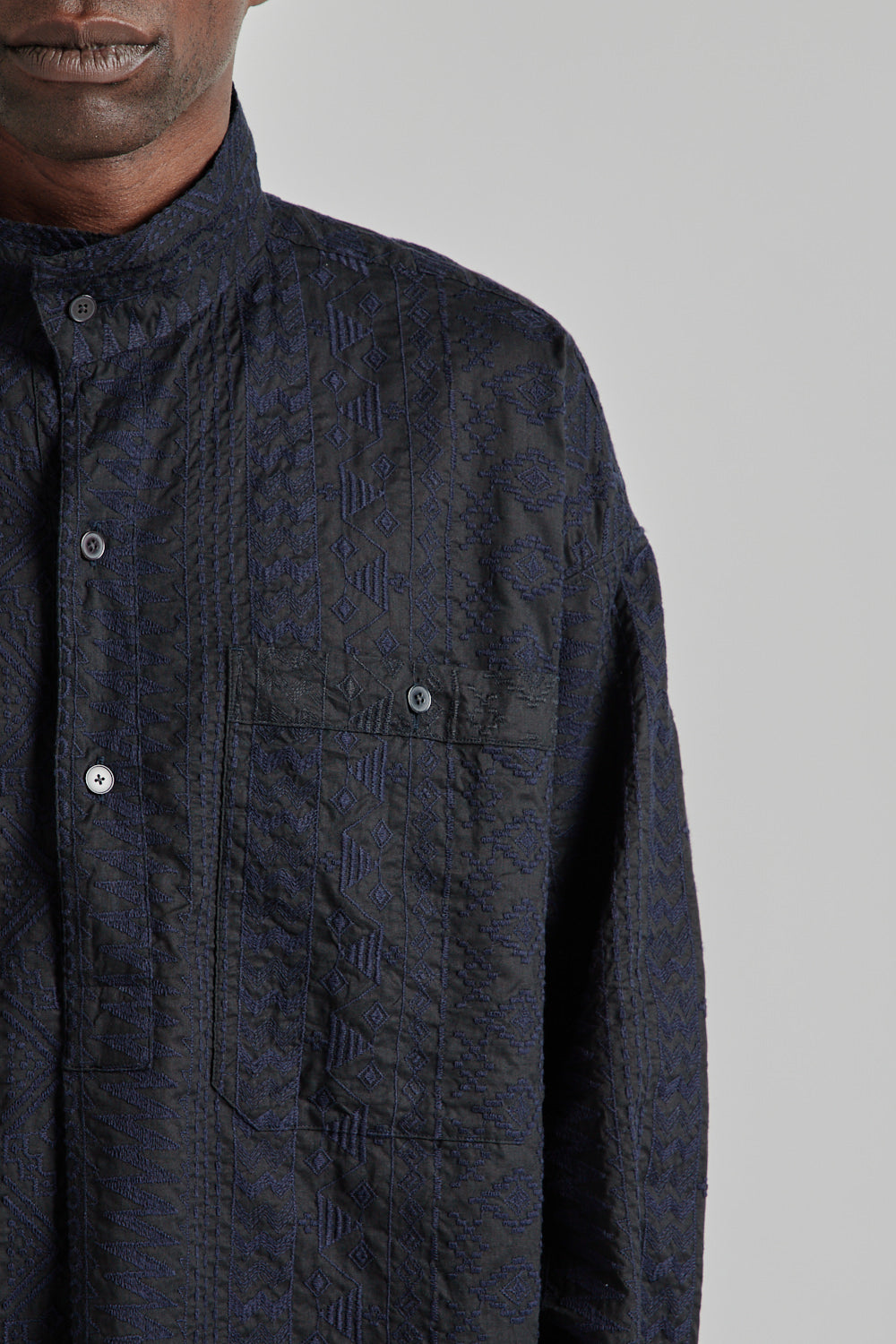 Kaptain Sunshine Stand Collar Smock - Navy Black | Wallace