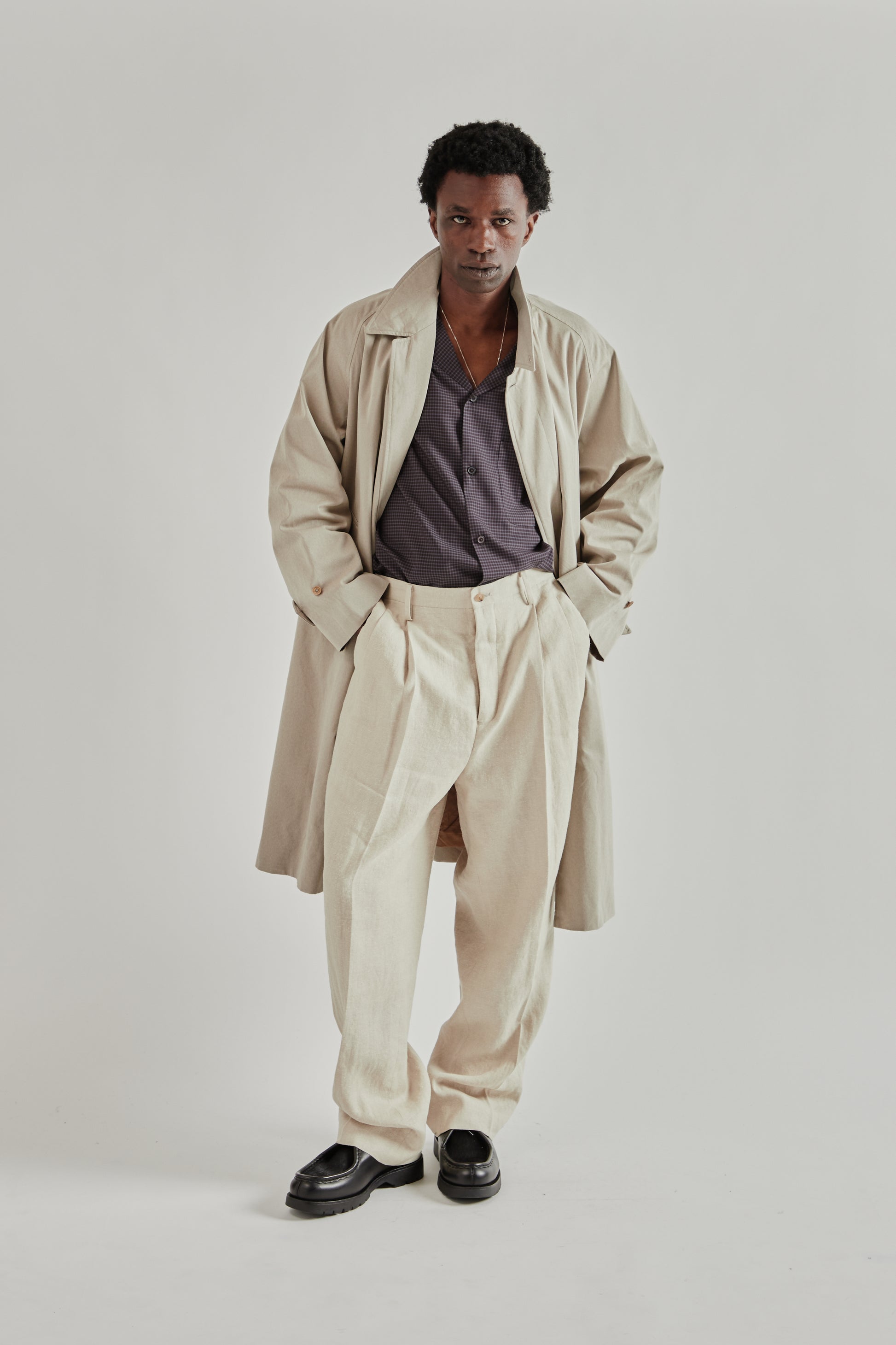 Kaptain Sunshine SS26 Cotton Covert Gabardine Walker Coat Taupe 12