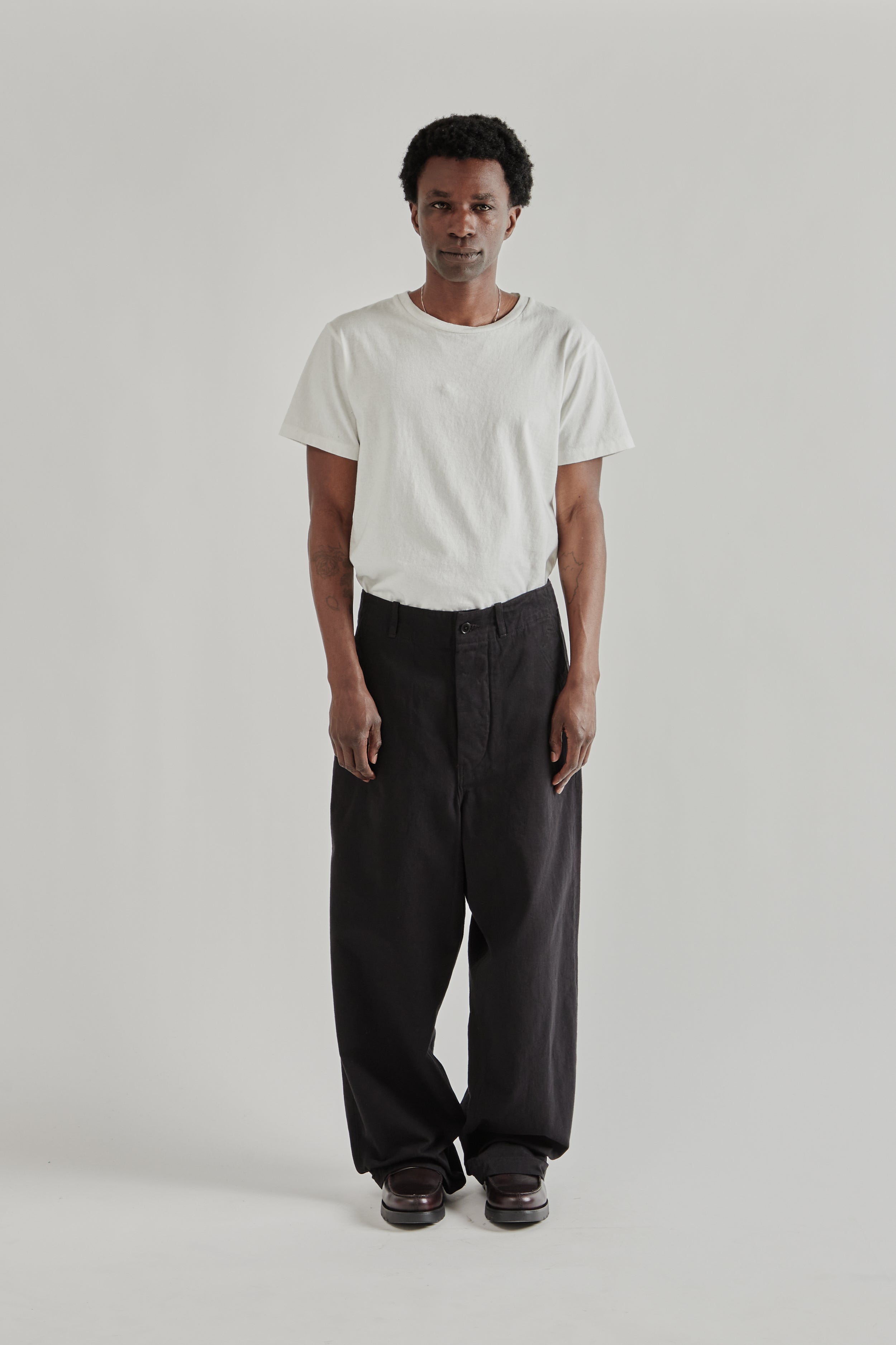 Kaptain Sunshine Cotton Drill Wide Pants - Black | Wallace
