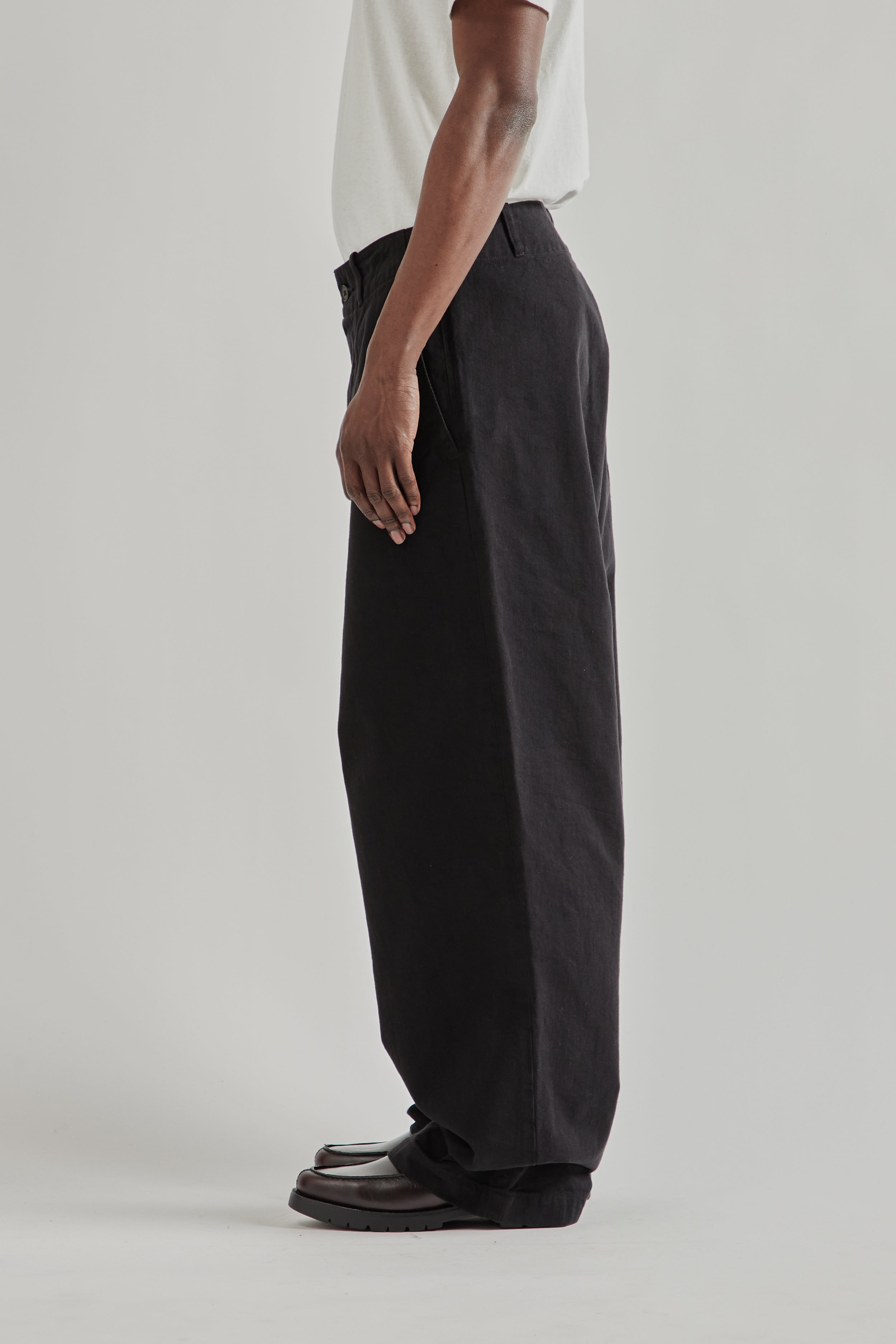 Kaptain Sunshine Cotton Drill Wide Pants - Black | Wallace