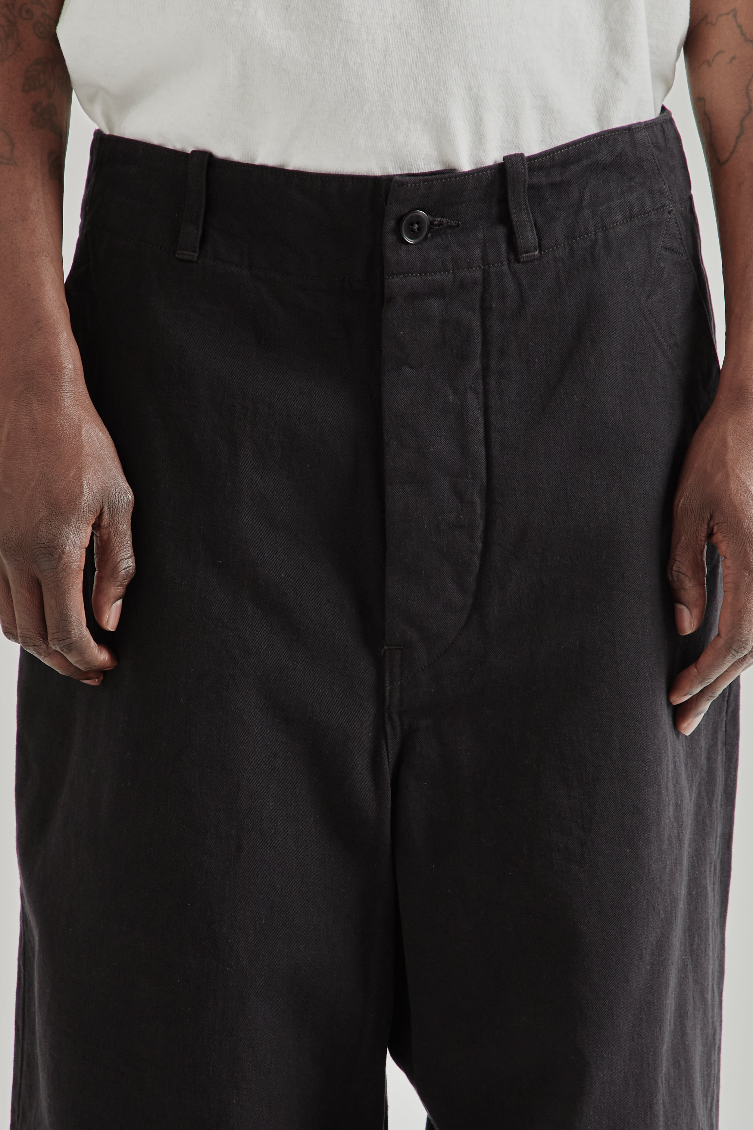 Kaptain Sunshine Cotton Drill Wide Pants - Black | Wallace
