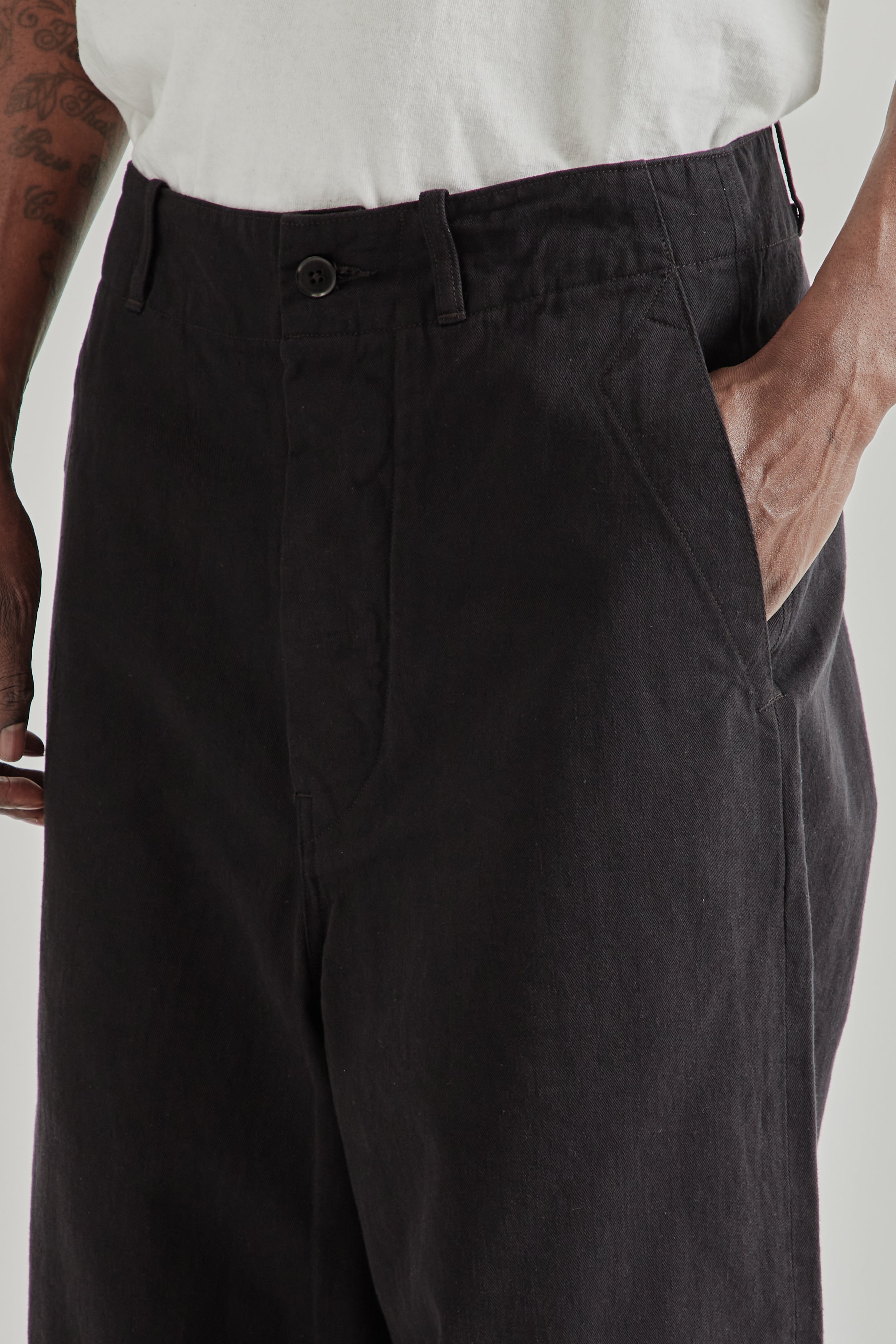Kaptain Sunshine Cotton Drill Wide Pants - Black | Wallace