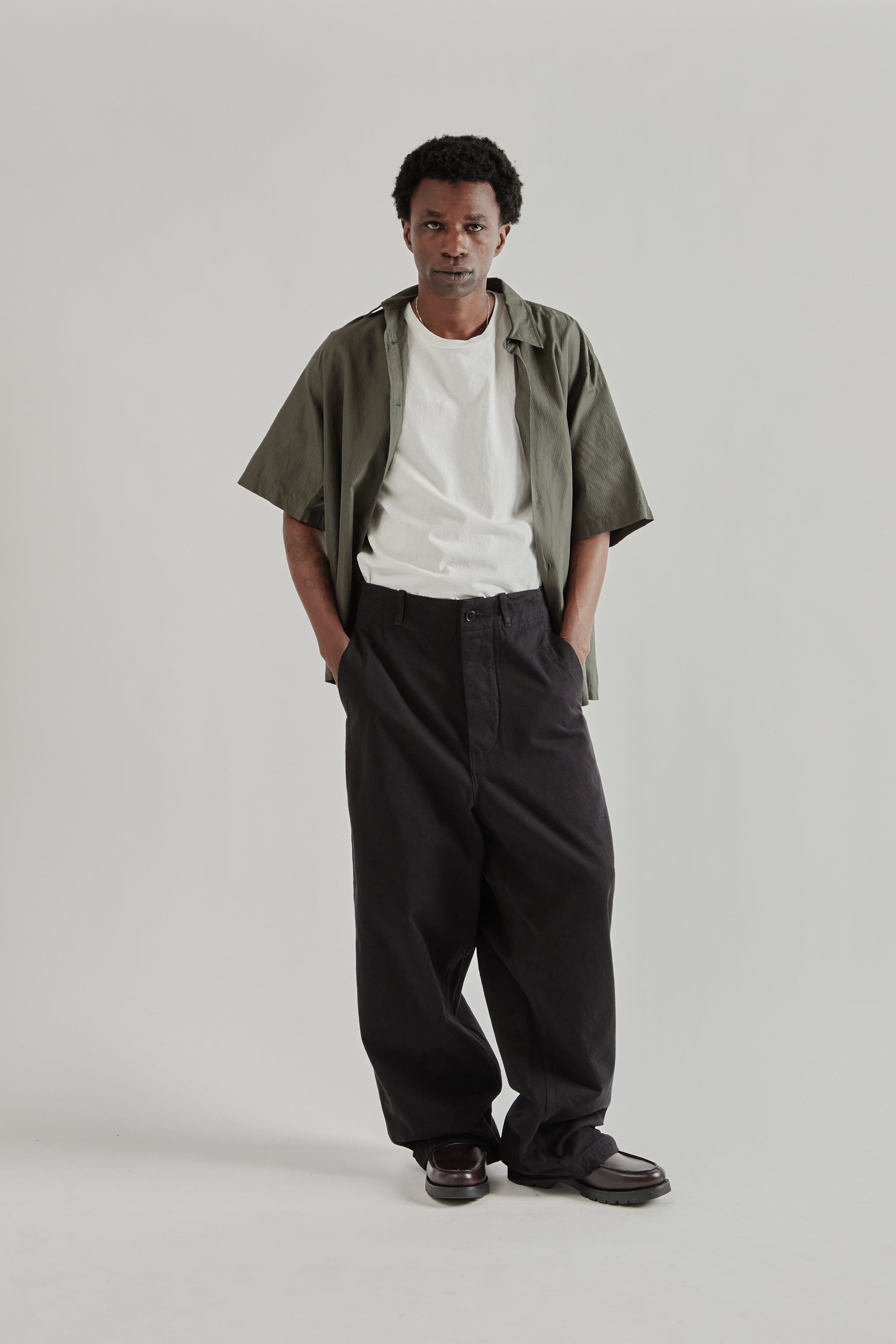 Kaptain Sunshine Cotton Drill Wide Pants - Black | Wallace