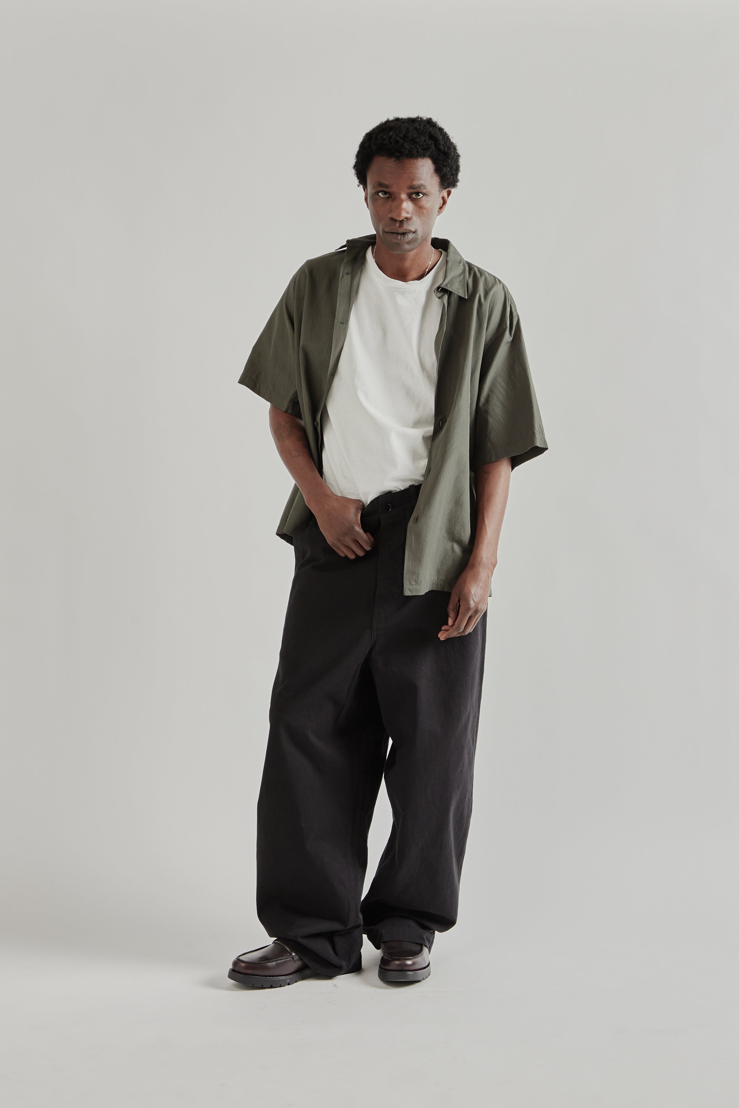 Kaptain Sunshine Cotton Drill Wide Pants - Black | Wallace