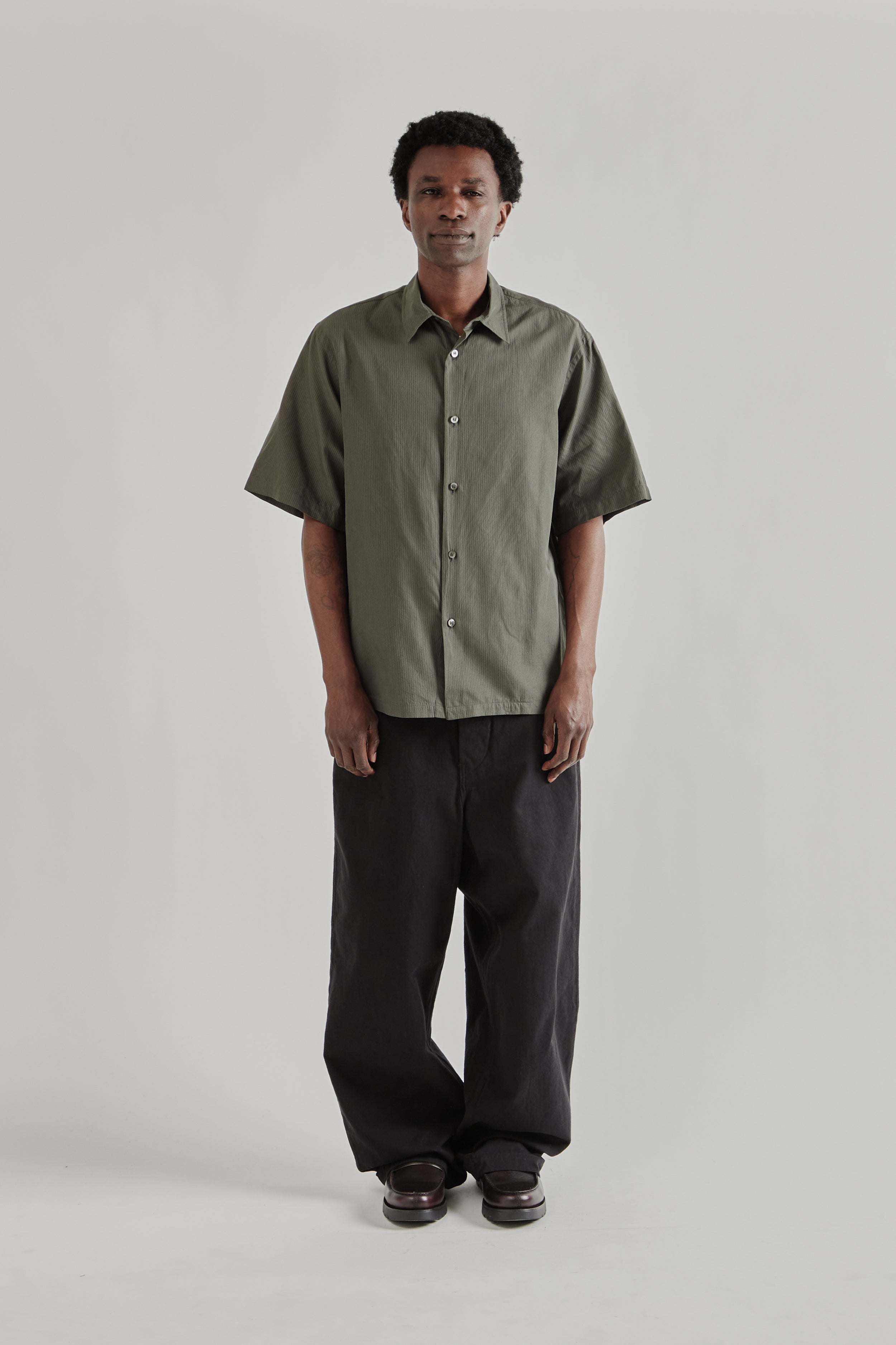 Kaptain Sunshine Plain Short Sleeve Stripe Shirt - Ink Black