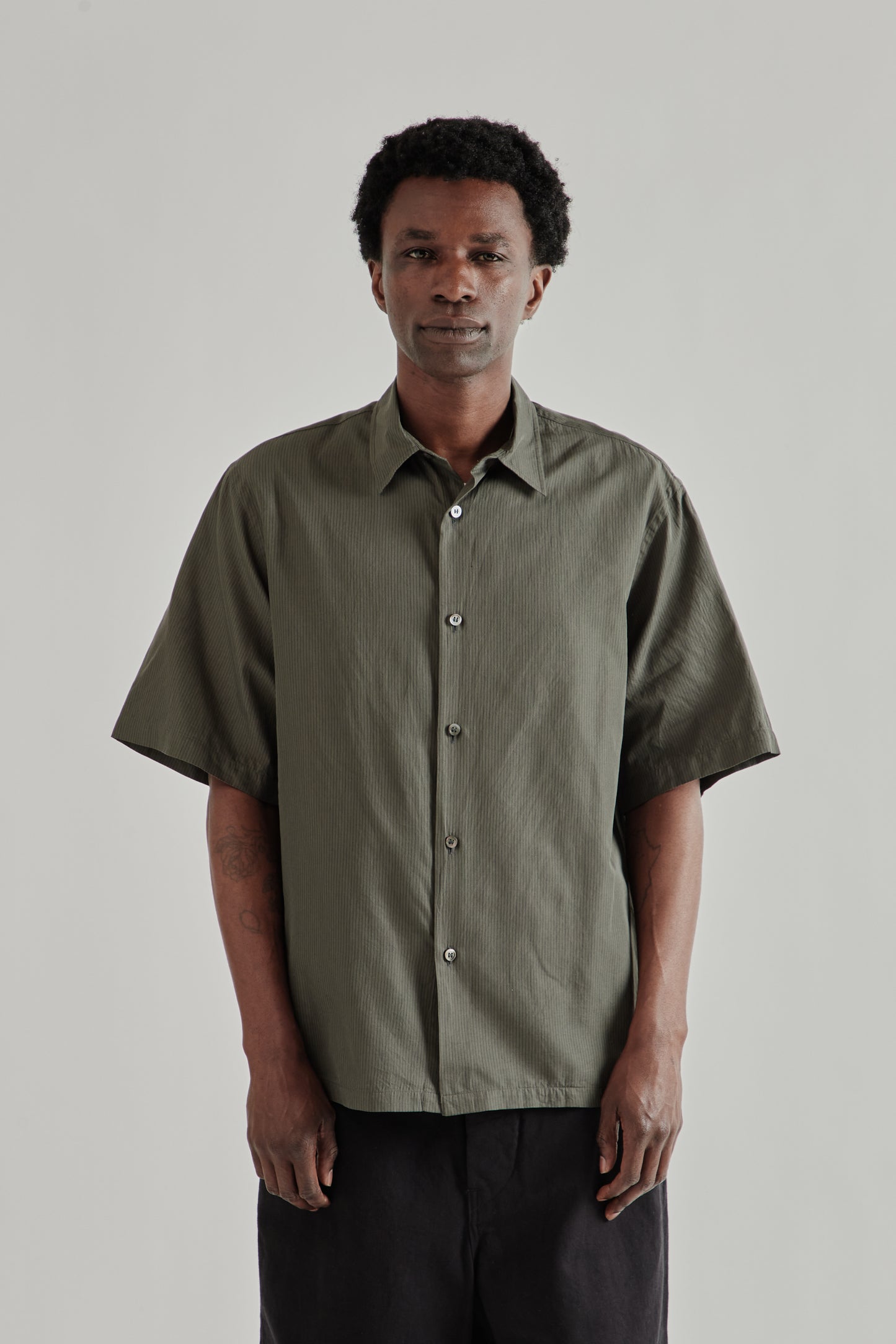 Kaptain Sunshine SS26 Plain Short Sleeve Stripe Shirt Ink Black3962