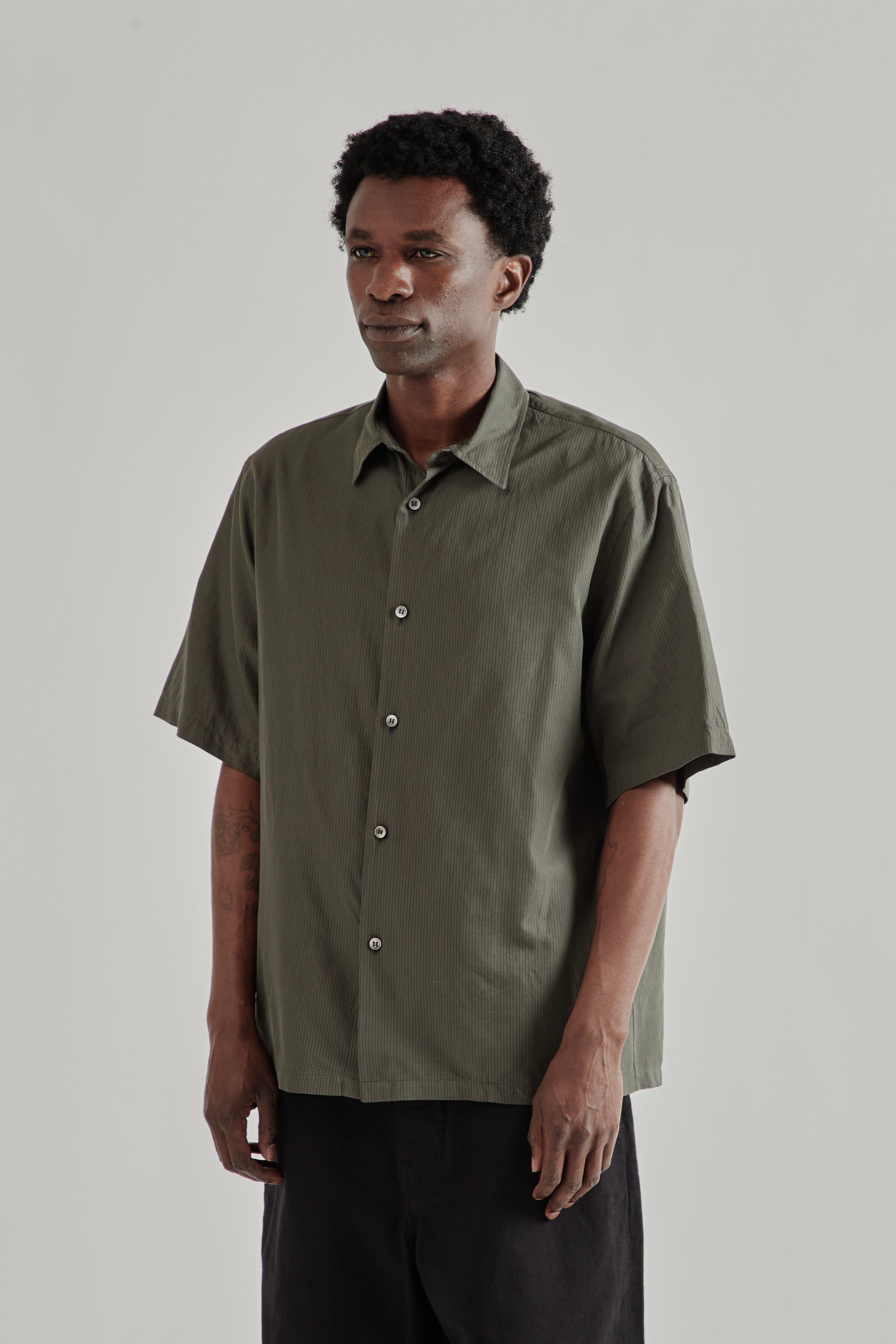 Kaptain Sunshine Plain Short Sleeve Stripe Shirt - Ink Black