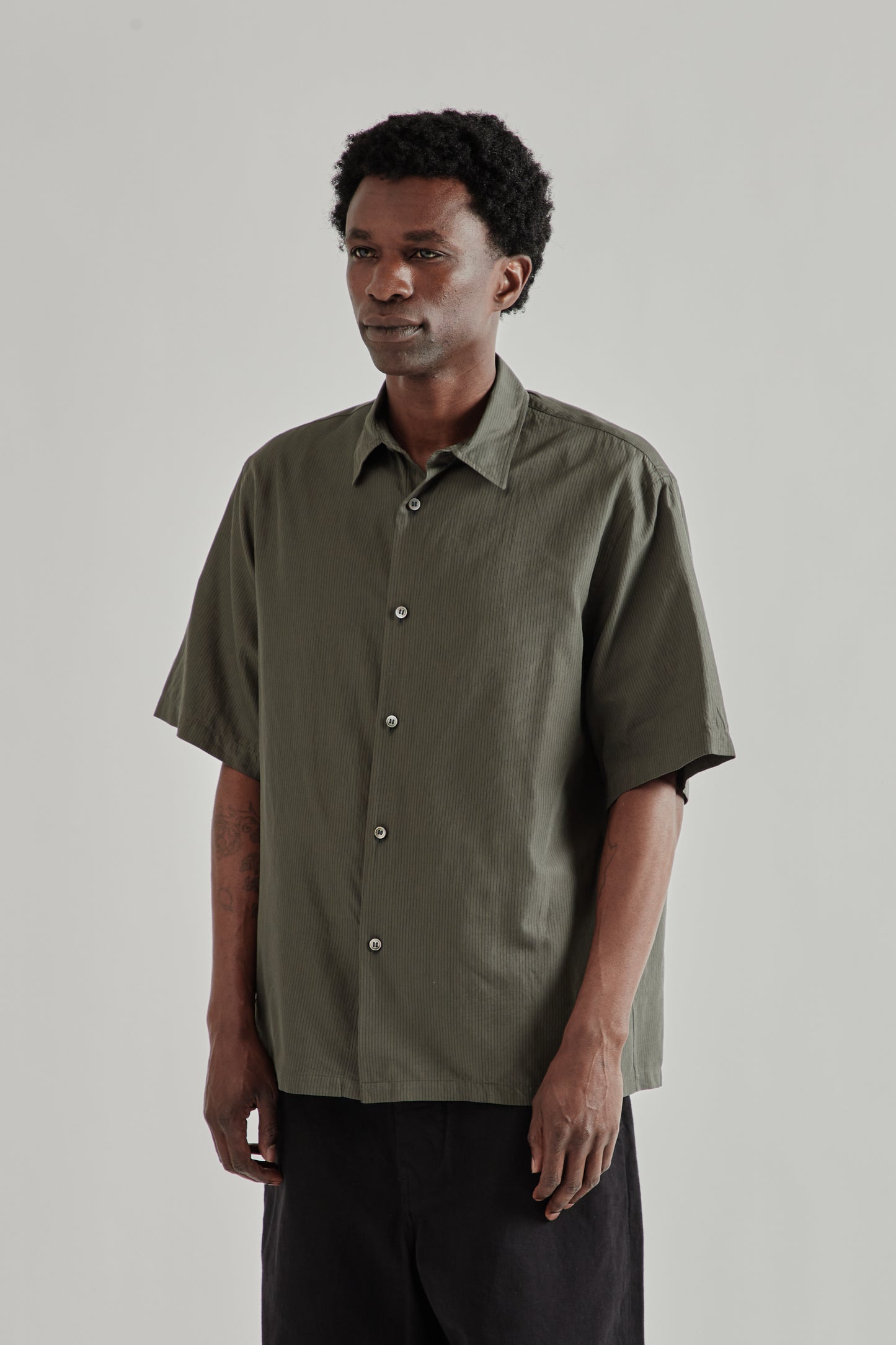 Kaptain Sunshine SS26 Plain Short Sleeve Stripe Shirt Ink Black3966