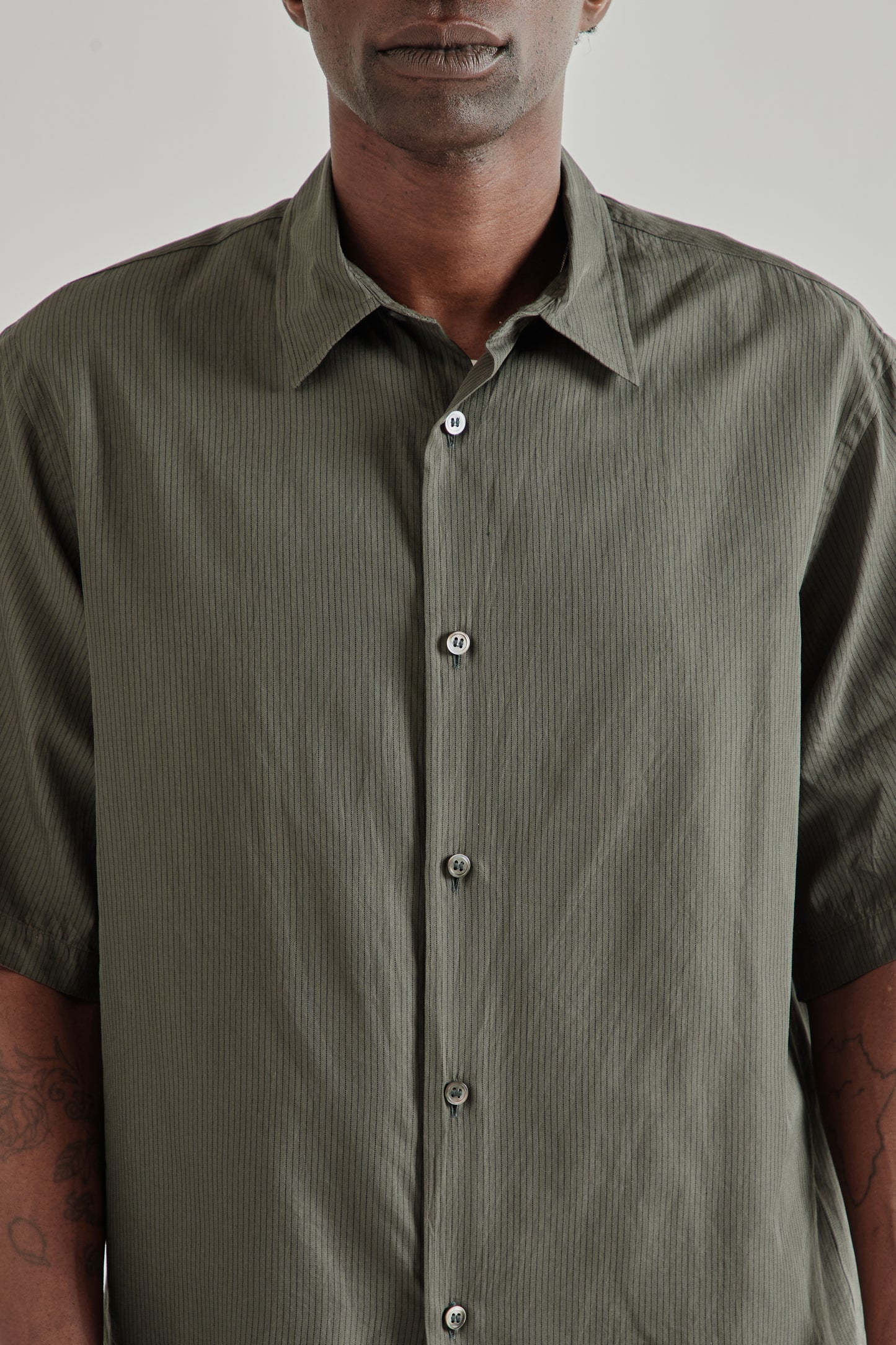 Kaptain Sunshine SS26 Plain Short Sleeve Stripe Shirt Ink Black3974