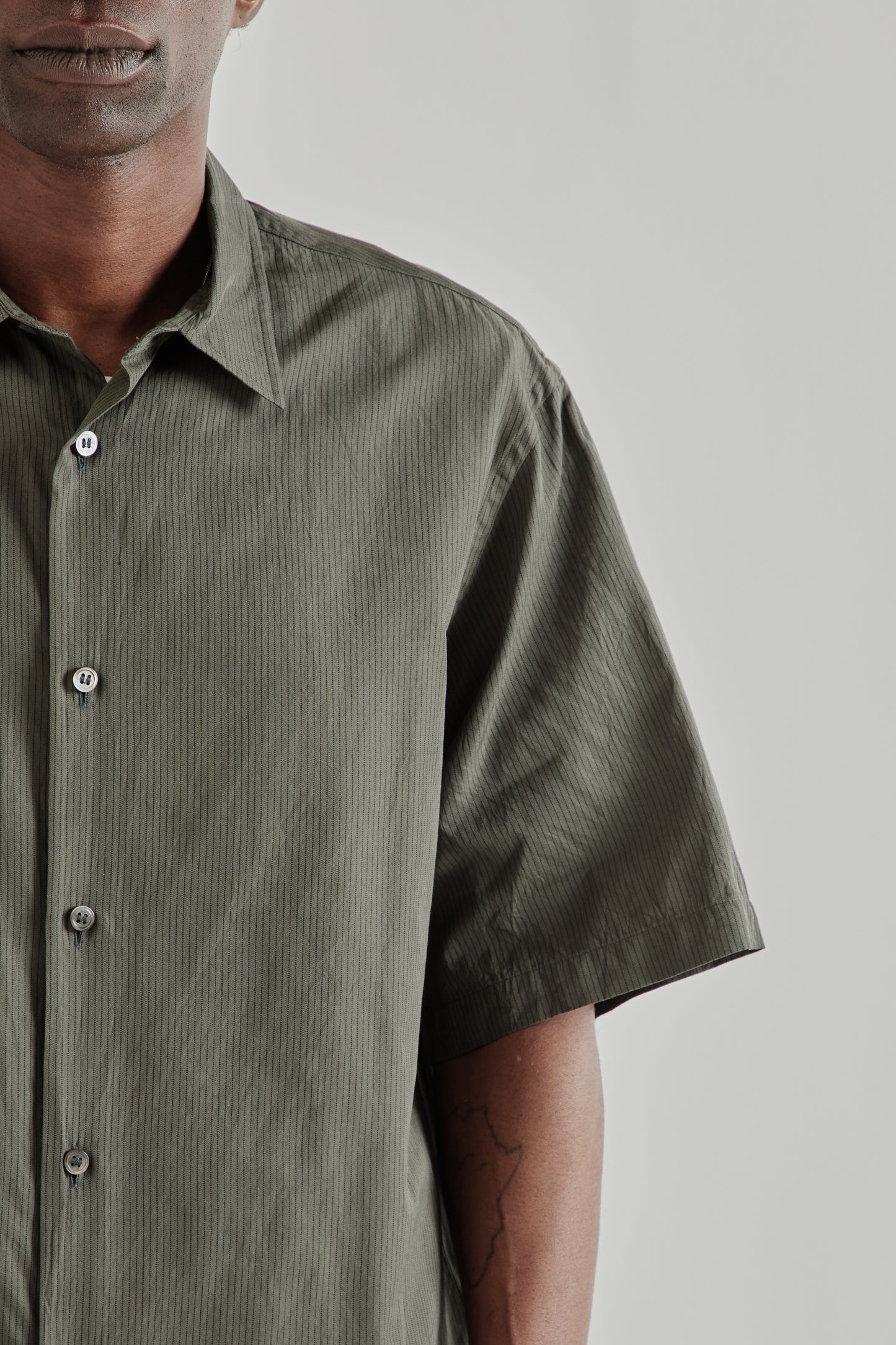 Kaptain Sunshine SS26 Plain Short Sleeve Stripe Shirt Ink Black3975