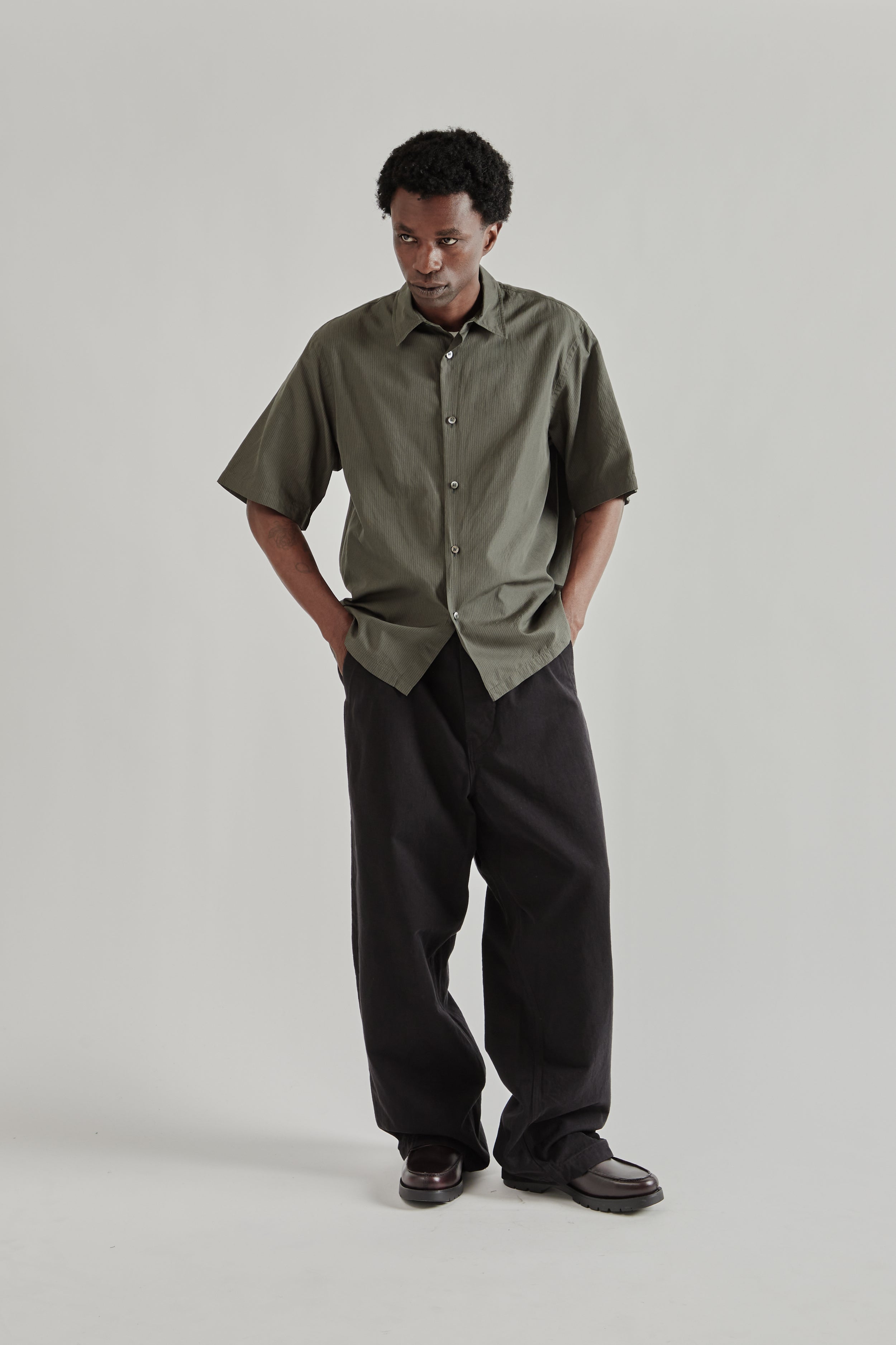 Kaptain Sunshine Plain Short Sleeve Stripe Shirt - Ink Black