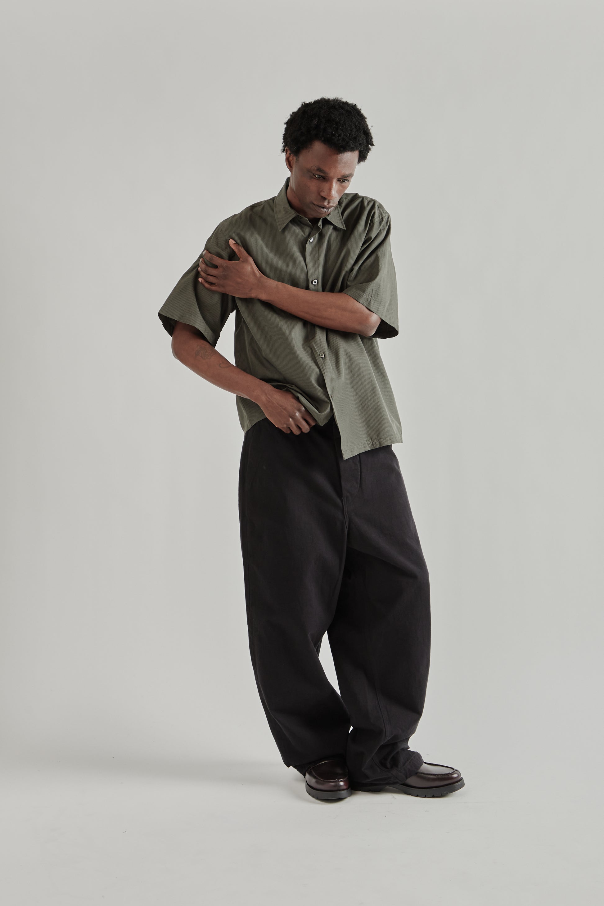 Kaptain Sunshine SS26 Plain Short Sleeve Stripe Shirt Ink Black3984