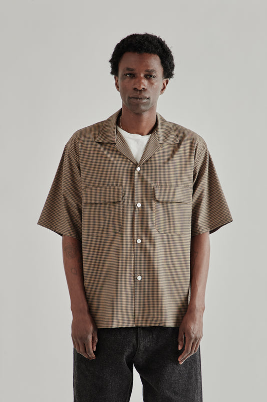 Kaptain Sunshine SS26 Summer Wool Open Collar Shirt Brown Plaid4046