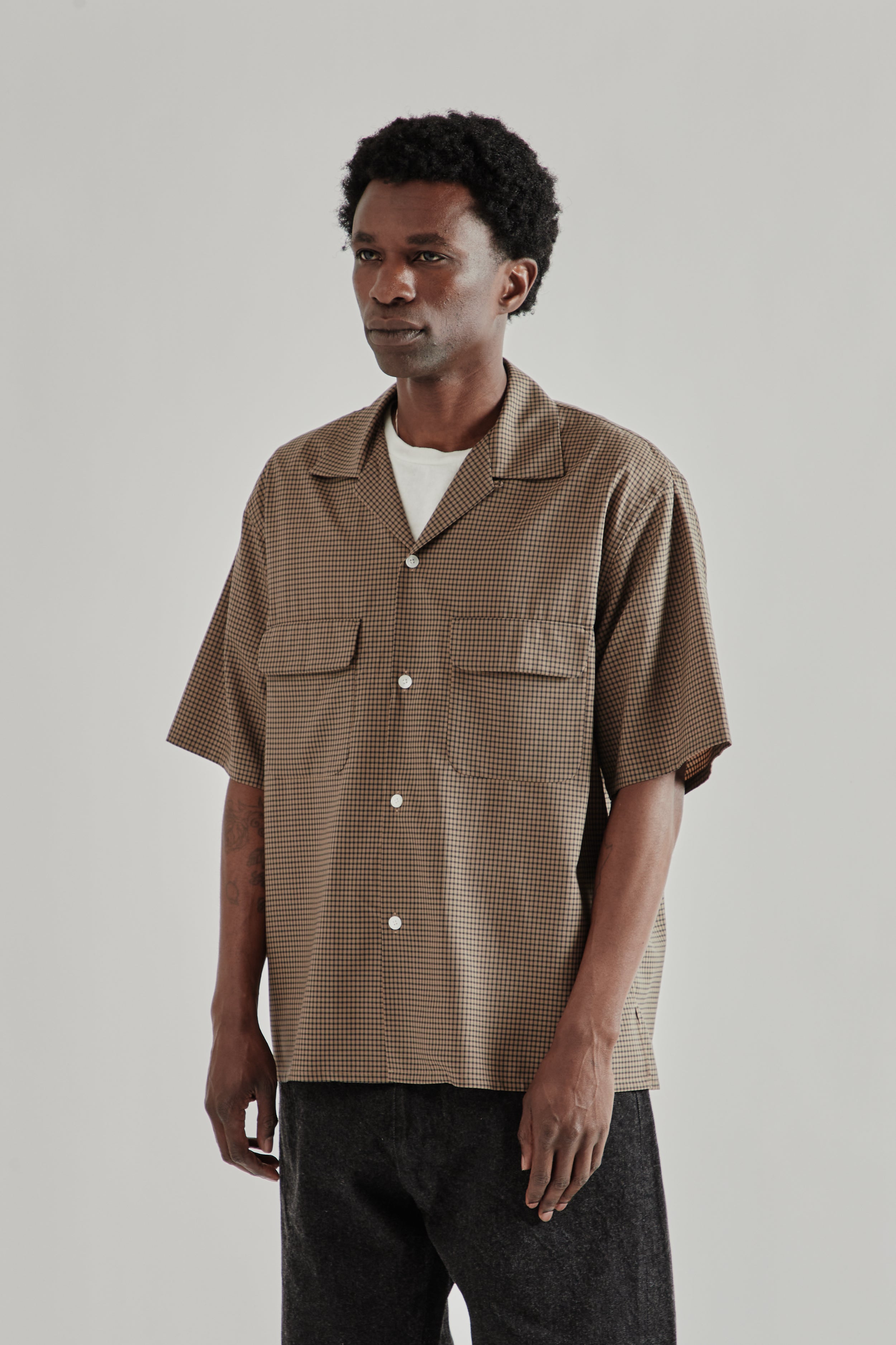 Kaptain Sunshine Summer Wool Open Collar Short Sleeve Shirt