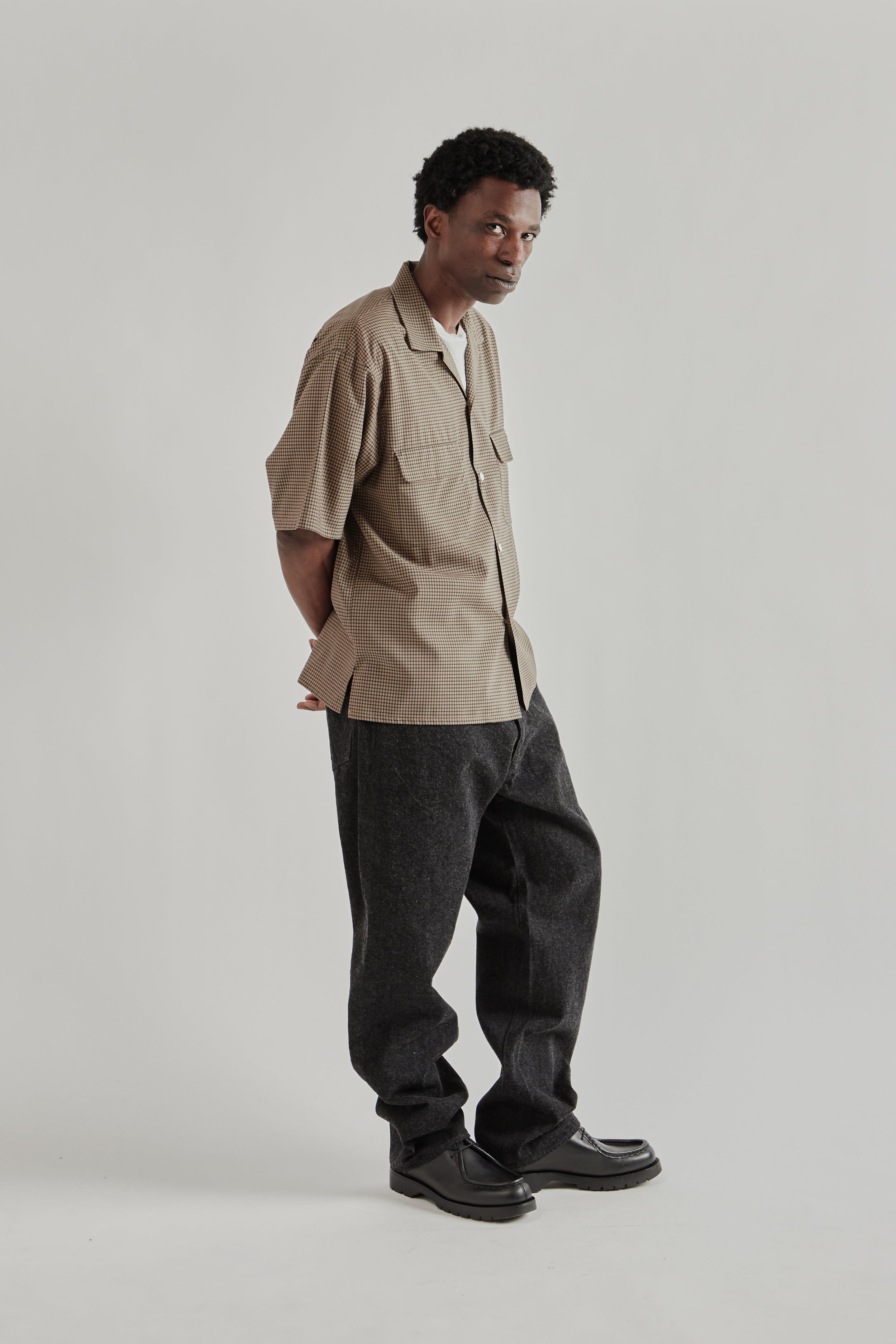 Kaptain Sunshine Summer Wool Open Collar Short Sleeve Shirt