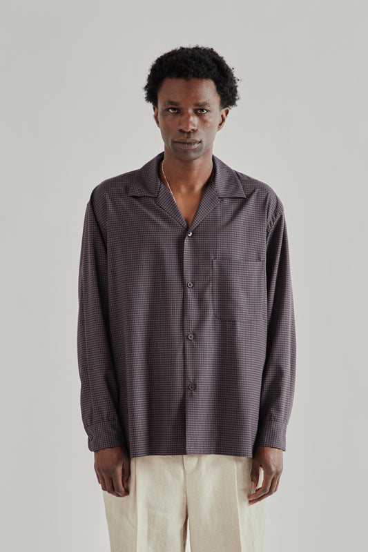 Kaptain Sunshine SS26 Summer Wool Open Collar Shirt Brown Plaid 2 66f88ed8-b9a0-413d-b6cd-a234700c6ec5